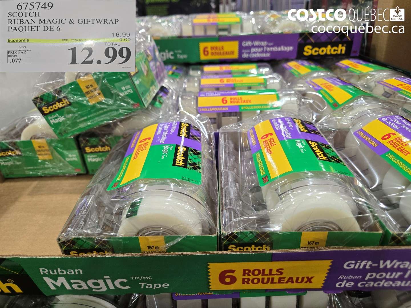 675749 SCOTCH RUBAN MAGIC & GIFTWRAP PAQUET DE 6 ($4.00 INSTANT SAVINGS EXPIRES ON 2026-10-25) $12.99