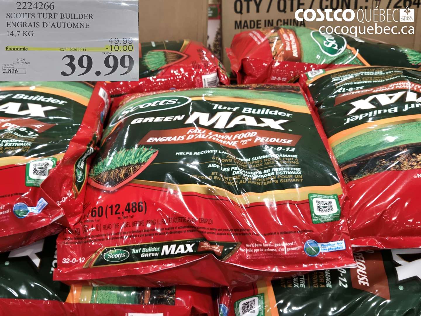 2224266 SCOTTS TURF BUILDER ENGRAIS D'AUTOMNE 14.7 KG ($10.00 INSTANT SAVINGS EXPIRES ON 2026-10-14) $39.99