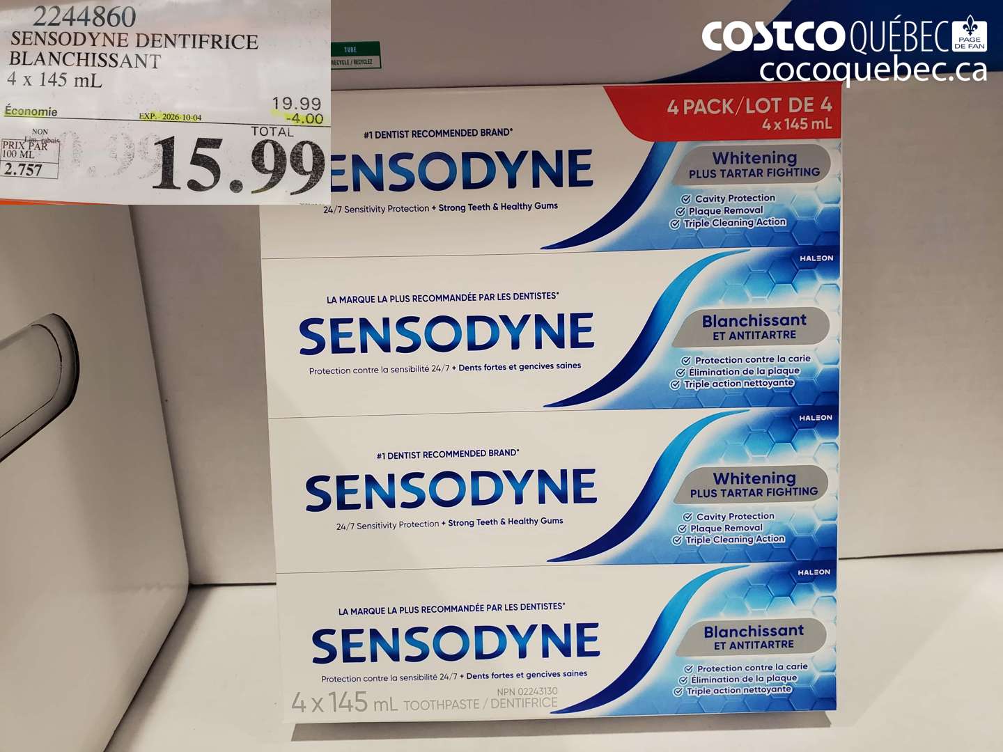 2244860 SENSODYNE DENTIFRICE BLANCHISSANT ($4.00 INSTANT SAVINGS EXPIRES ON 2026-10-04) $15.99