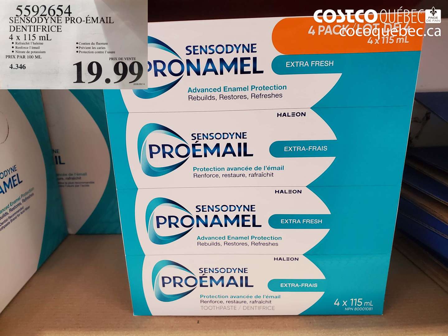 5592654 SENSODYNE PRO-EMAIL DENTIFRICE 4 X 115 ML $19.99