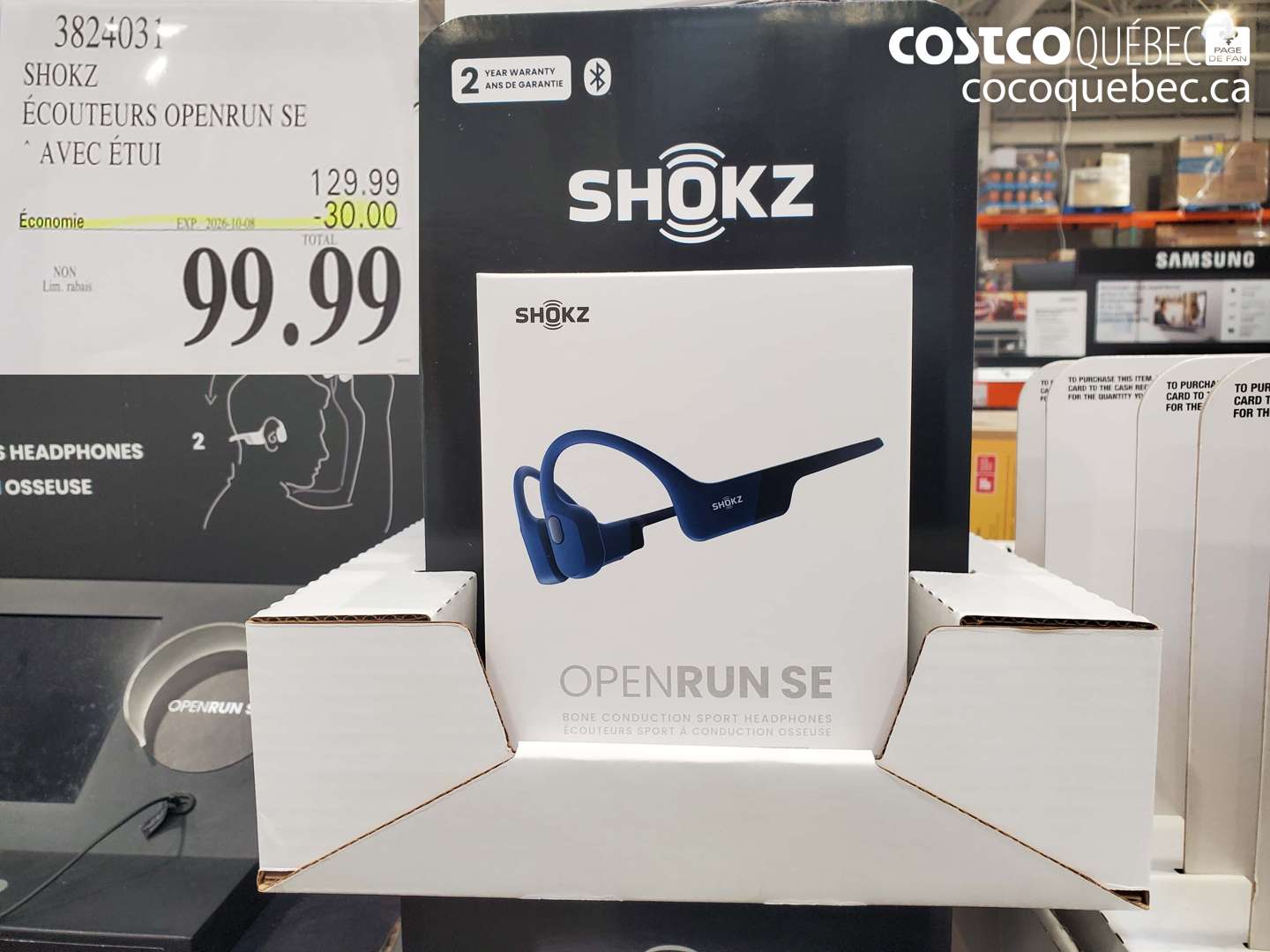 3824031 SHOKZ ÉCOUTEURS OPENRUN SE ($30.00 INSTANT SAVINGS EXPIRES ON 2026-10-06) $99.99