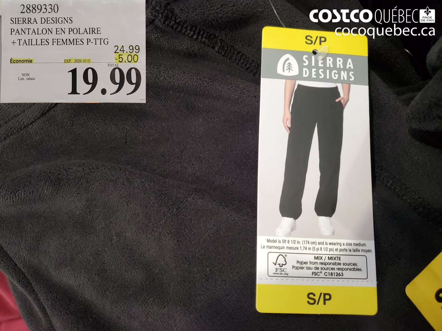 2889330 SIERRA DESIGNS PANTALON EN POLAIRE + TAILLES FEMMES P-TTG ($5.00 INSTANT SAVINGS EXPIRES ON 2026-10-11) $19.99