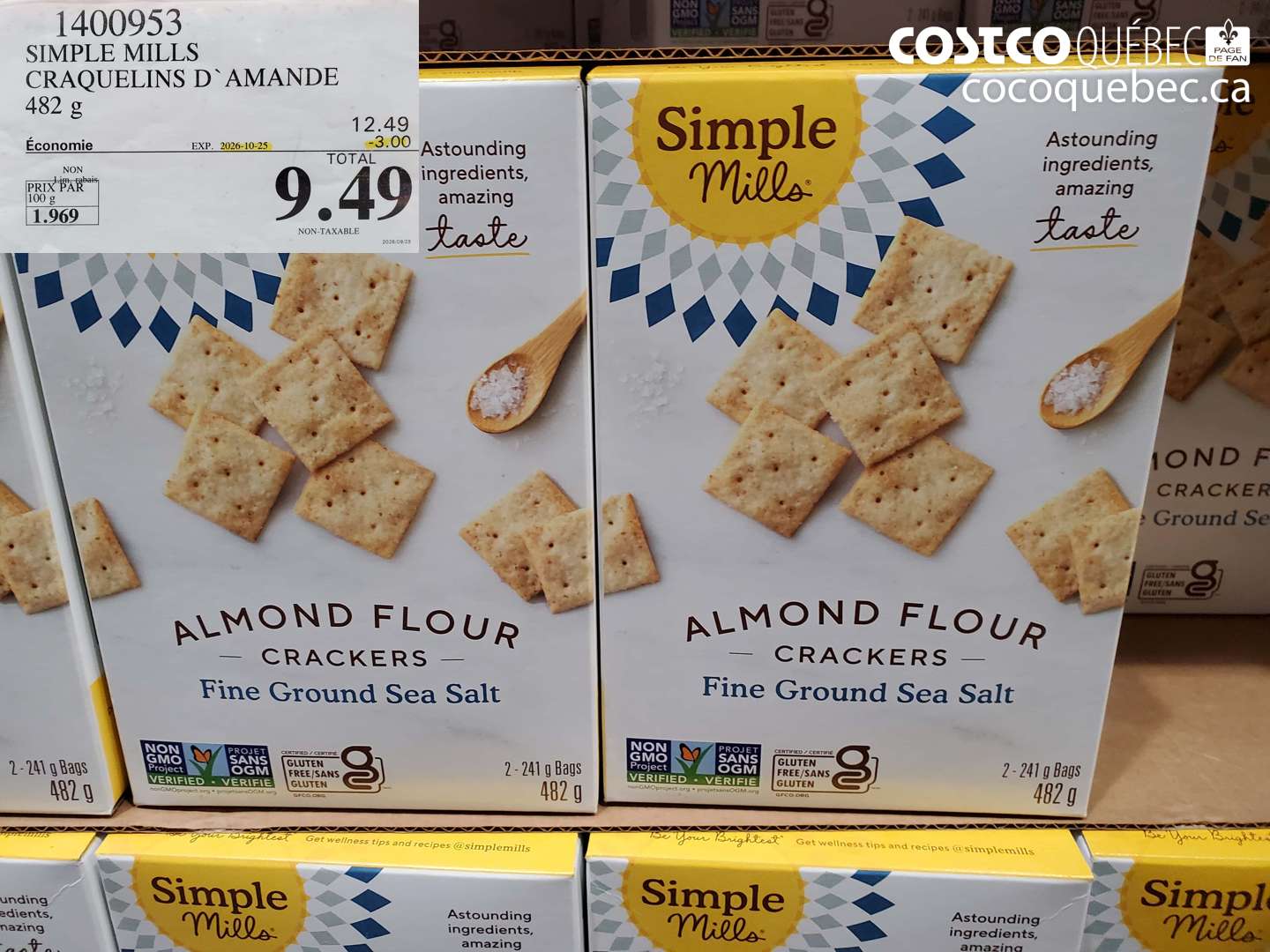 1400953 SIMPLE MILLS CRAQUELINS D'AMANDE ($3.00 INSTANT SAVINGS EXPIRES ON 2026-10-25) $9.49