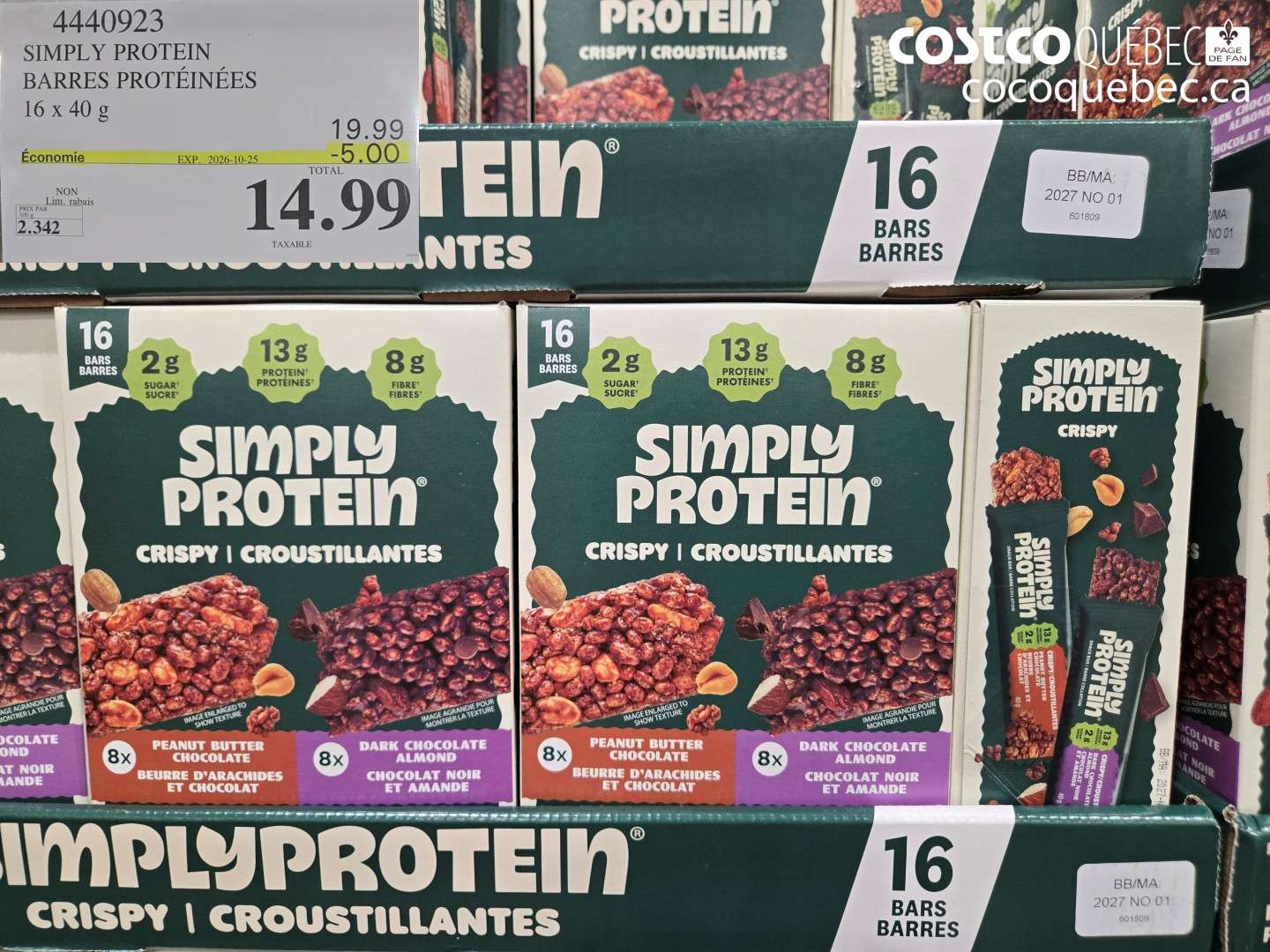 4440923 SIMPLY PROTEIN BARRES PROTÉINÉES ($5.00 INSTANT SAVINGS EXPIRES ON 2026-10-25) $14.99