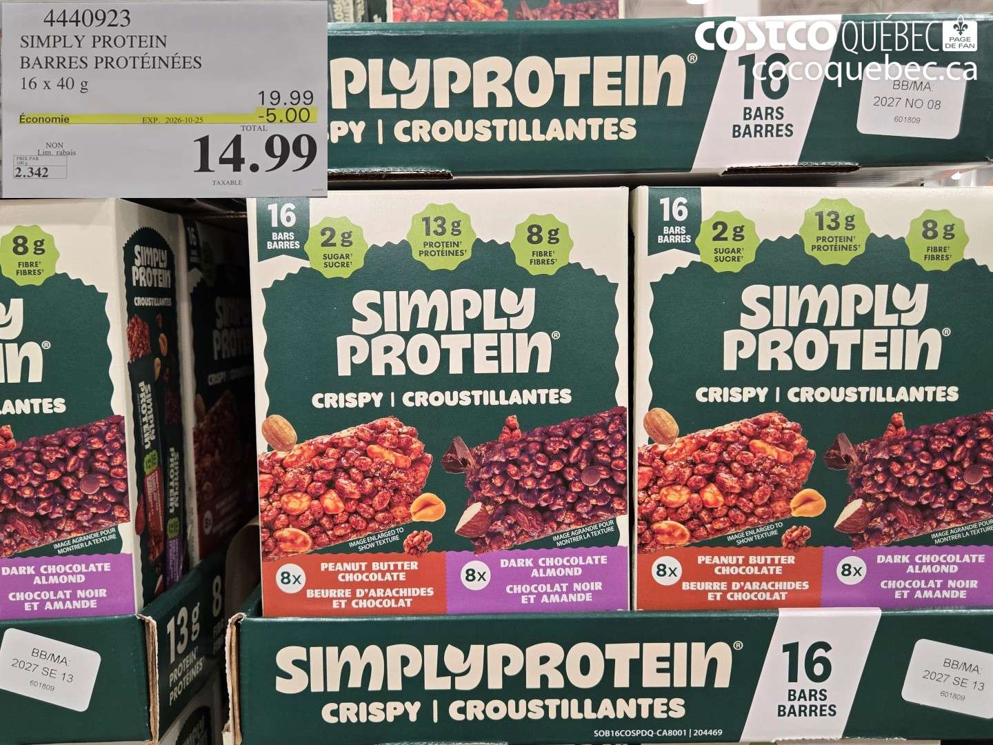 4440923 SIMPLY PROTEIN BARRES PROTÉINÉES ($5.00 INSTANT SAVINGS EXPIRES ON 2026-10-25) $14.99