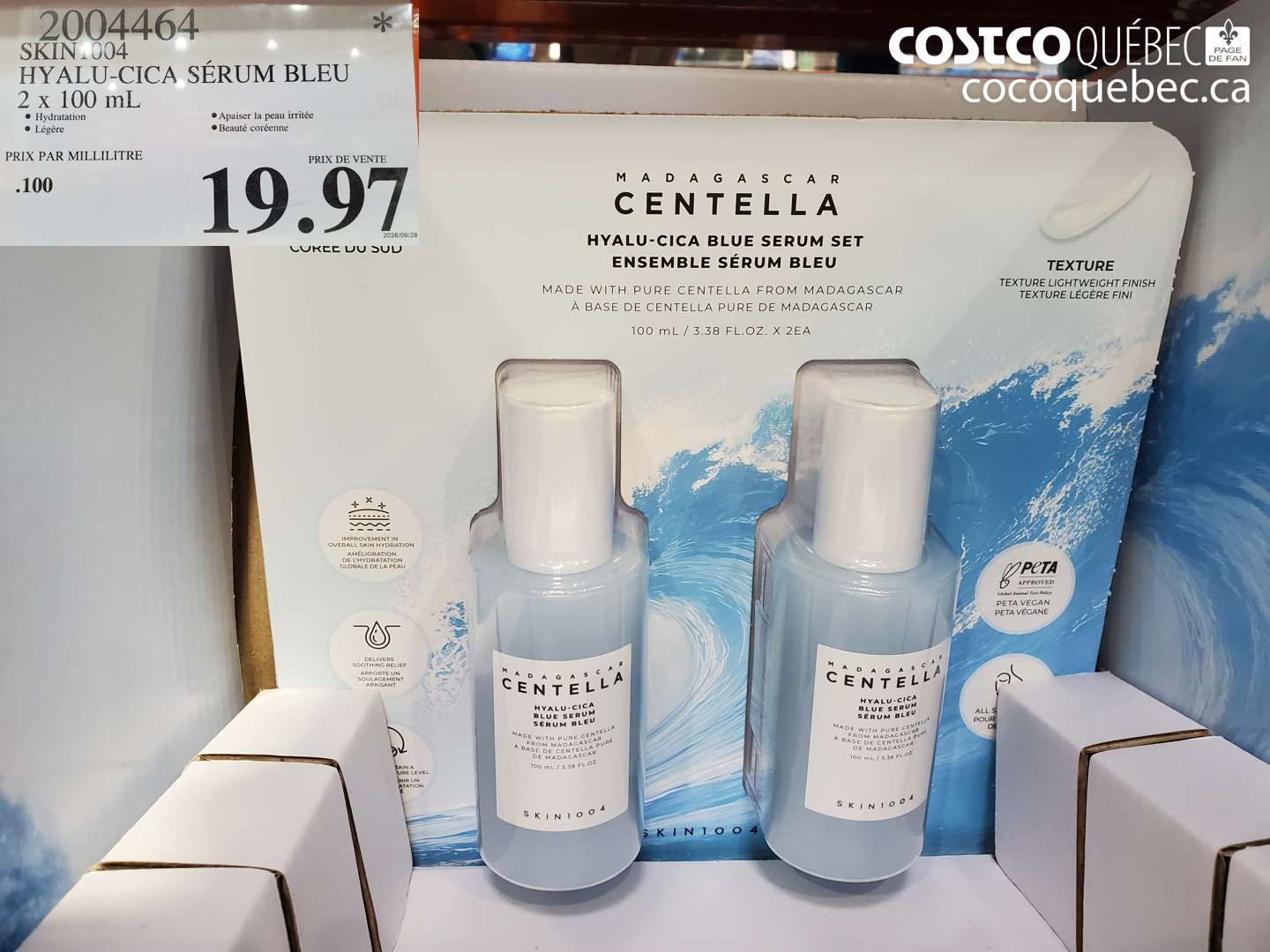 2004464 SKIN1004 HYALU-CICA SÉRUM BLEU 2 X 100 ML $19.97
