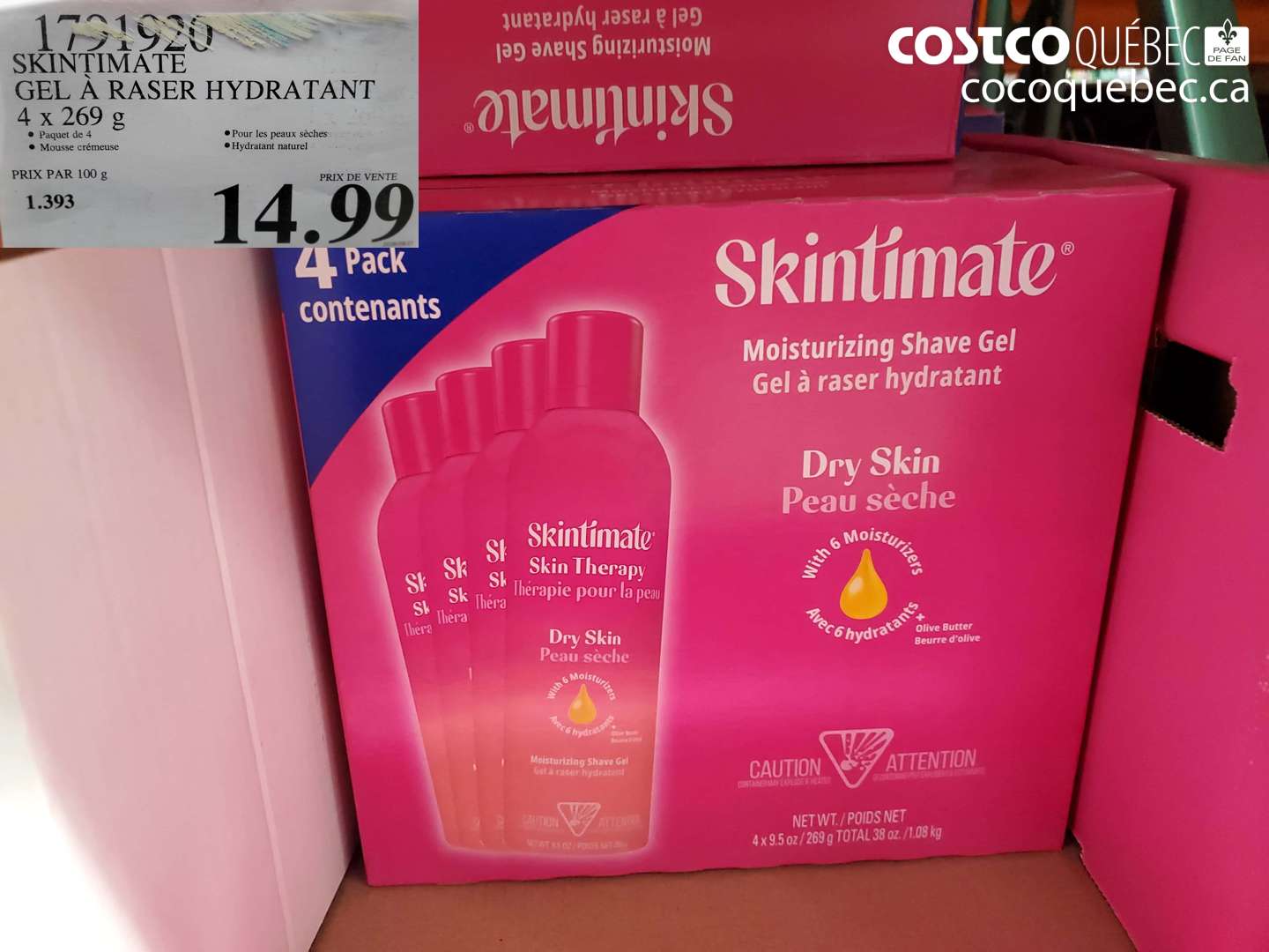 1791920 SKINTIMATE GEL À RASER HYDRATANT 4 X 269 G $14.99