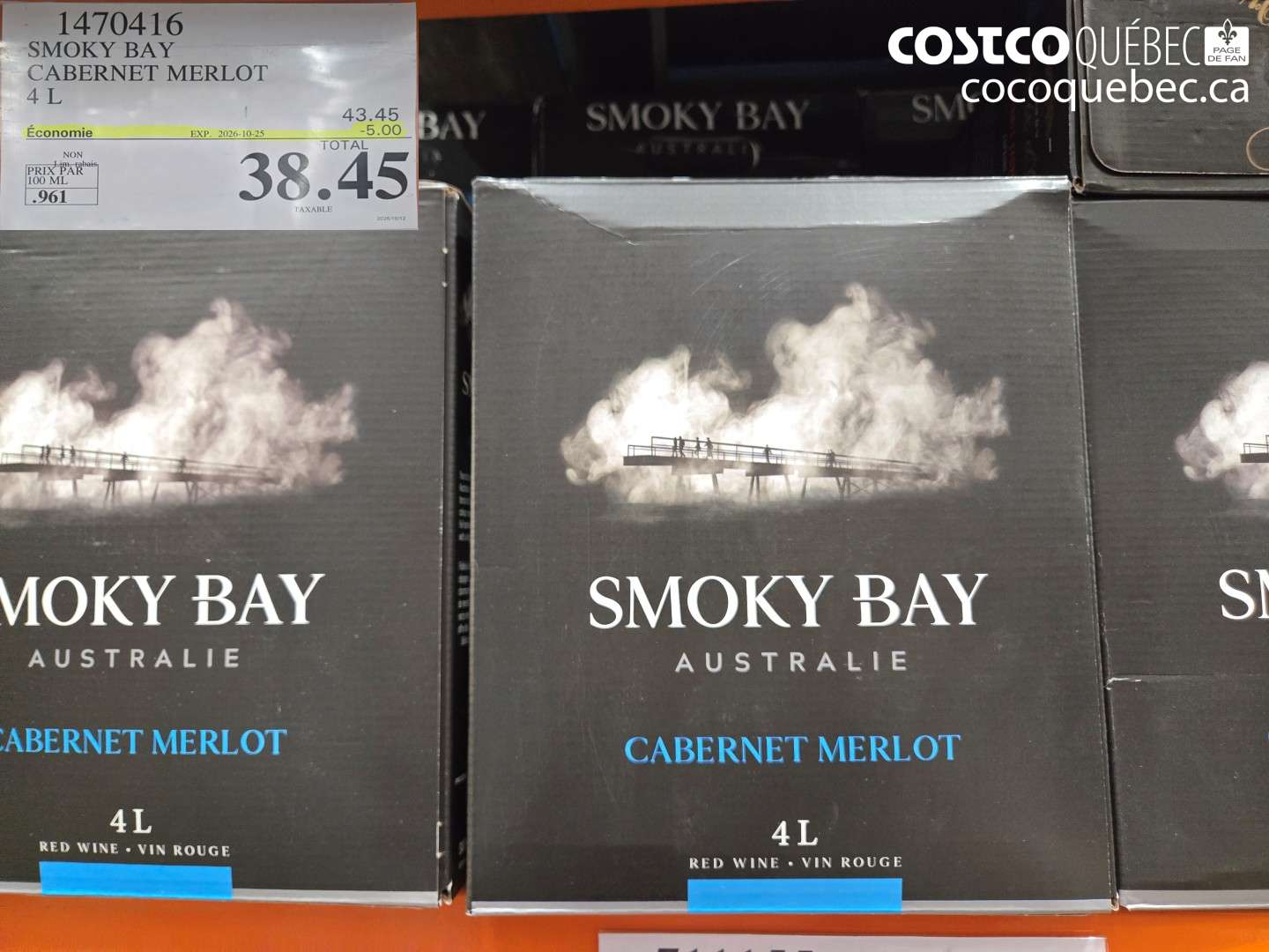 1470416 SMOKY BAY CABERNET MERLOT 4 L ($5.00 INSTANT SAVINGS EXPIRES ON 2026-10-25) $38.45