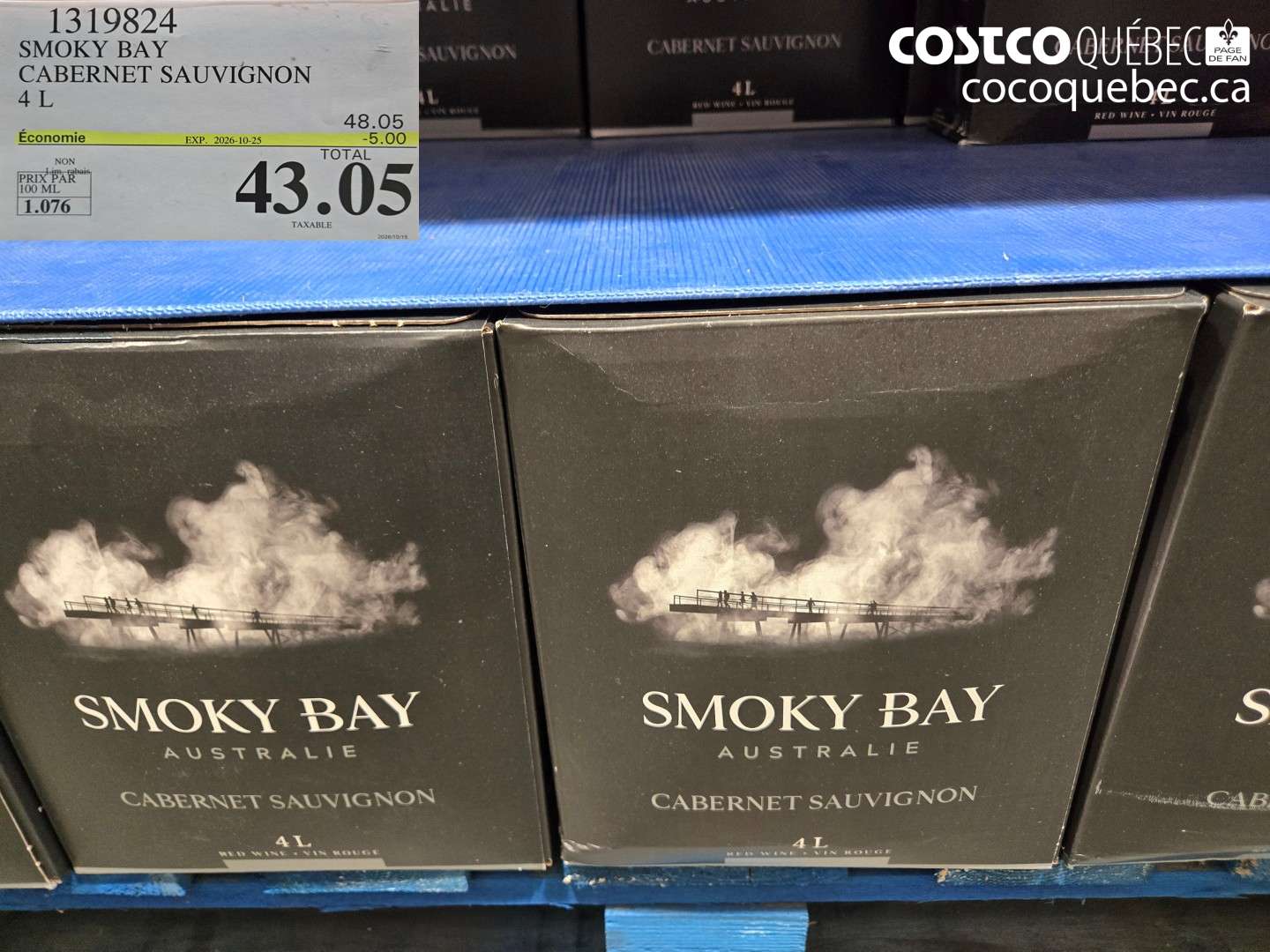 1319824 SMOKY BAY CABERNET SAUVIGNON 4 L ($5.00 INSTANT SAVINGS EXPIRES ON 2026-10-25) $43.05