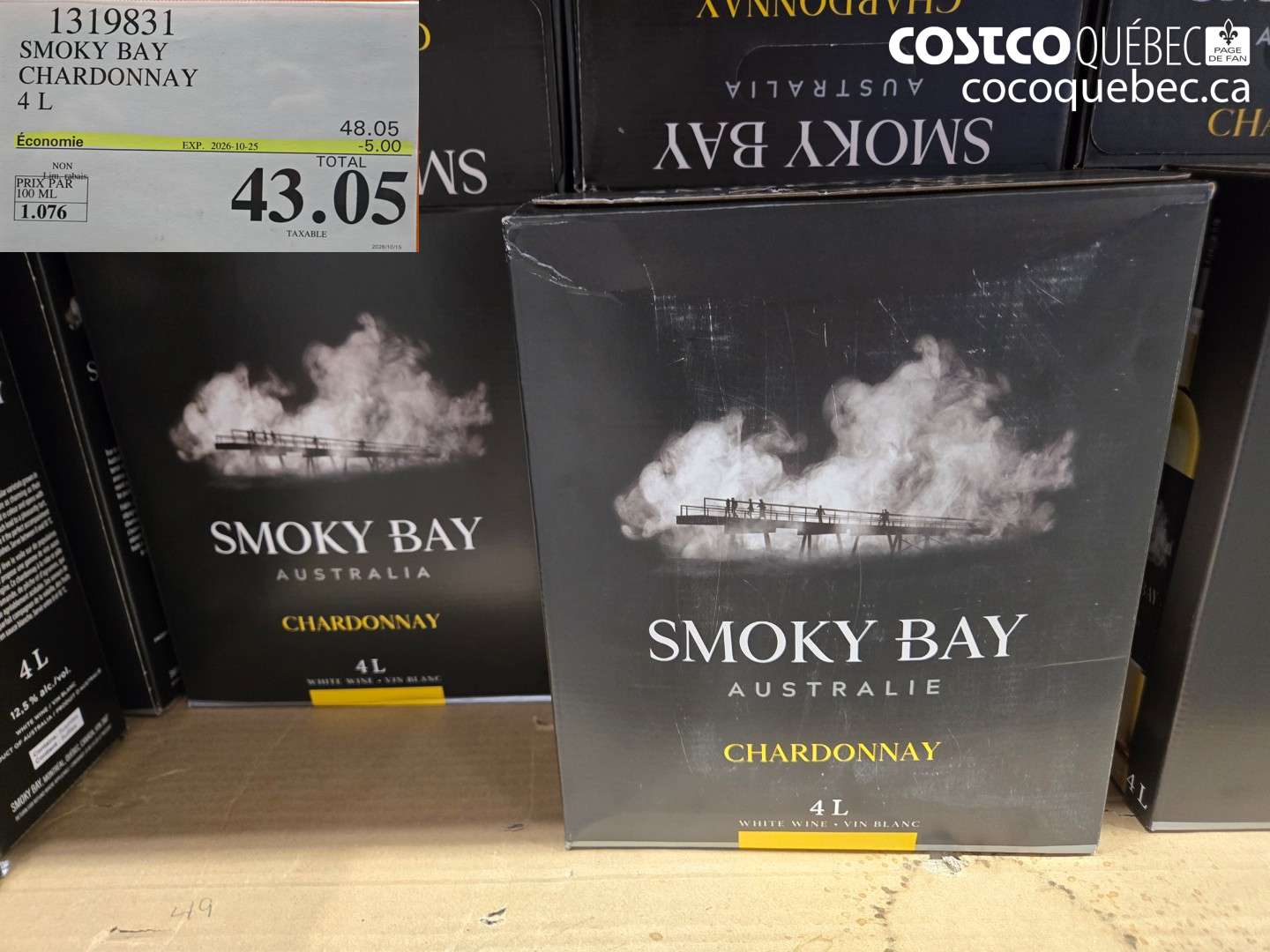 1319831 SMOKY BAY CHARDONNAY 4 L ($5.00 INSTANT SAVINGS EXPIRES ON 2026-10-25) $43.05