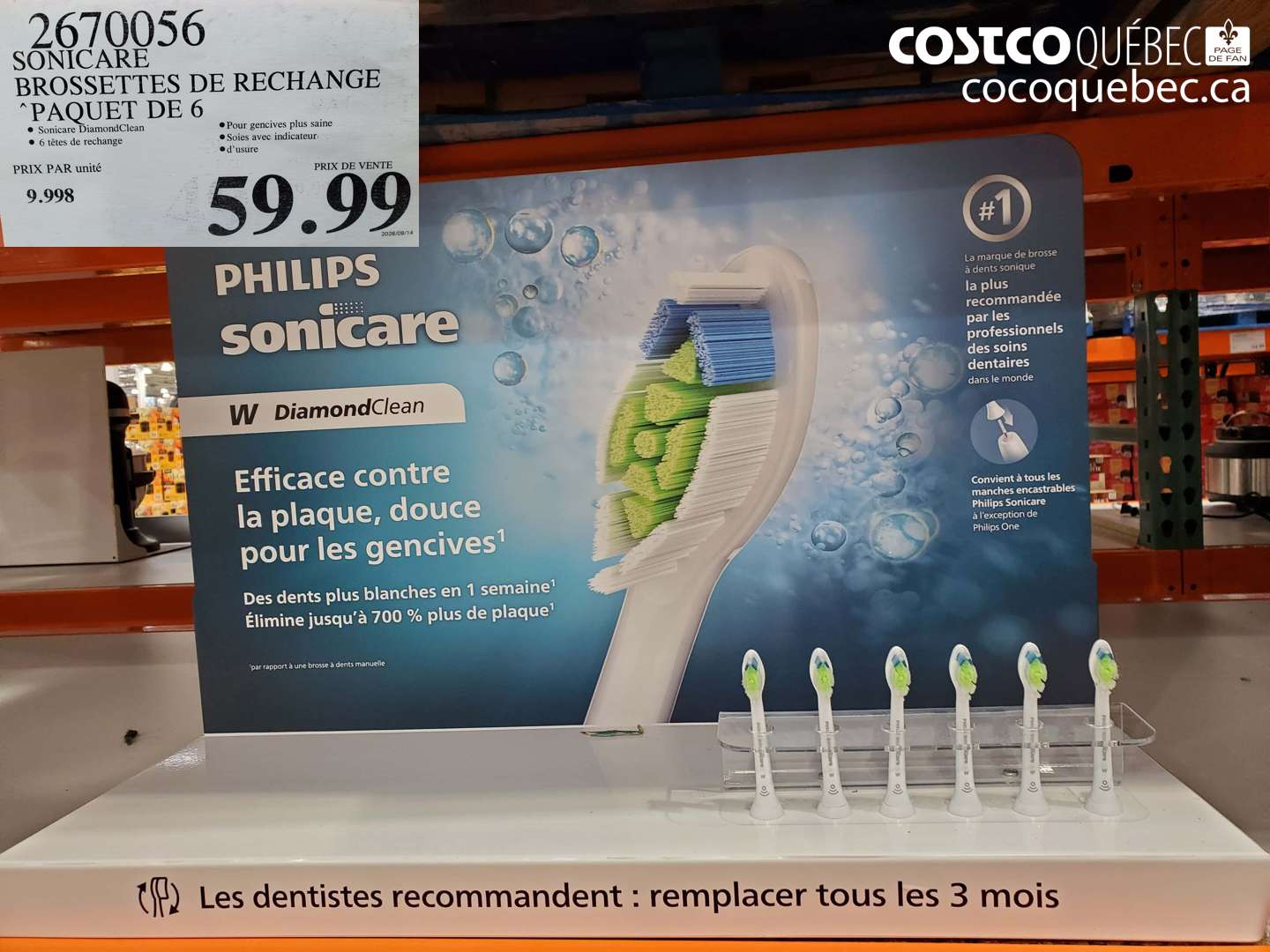 2670056 SONICARE BROSSETTES DE RECHANGE PAQUET DE 6 $59.99