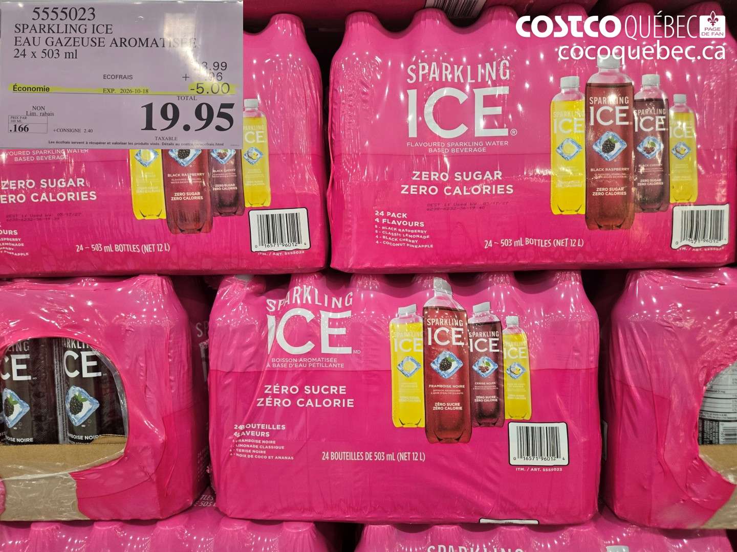 5555023 SPARKLING ICE EAU GAZEUSE AROMATISEE 24 X 503 ML ($5.00 INSTANT SAVINGS EXPIRES ON 2026-10-18) $19.95