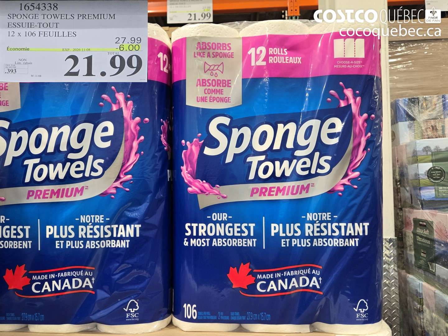 1654338 SPONGE TOWELS PREMIUM ESSUIE-TOUT 12 X 106 FEUILLES ($6.00 INSTANT SAVINGS EXPIRES ON 2026-11-08) $21.99