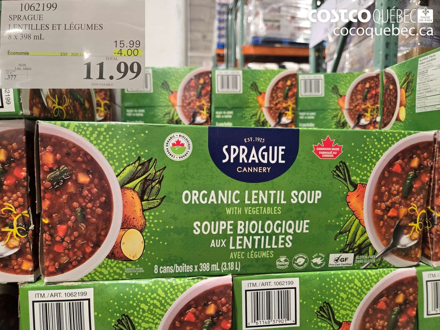 1062199 SPRAGUE LENTILLES ET LÉGUMES 8 X 398 ML 2026-11 ($4.00 INSTANT SAVINGS) $11.99
