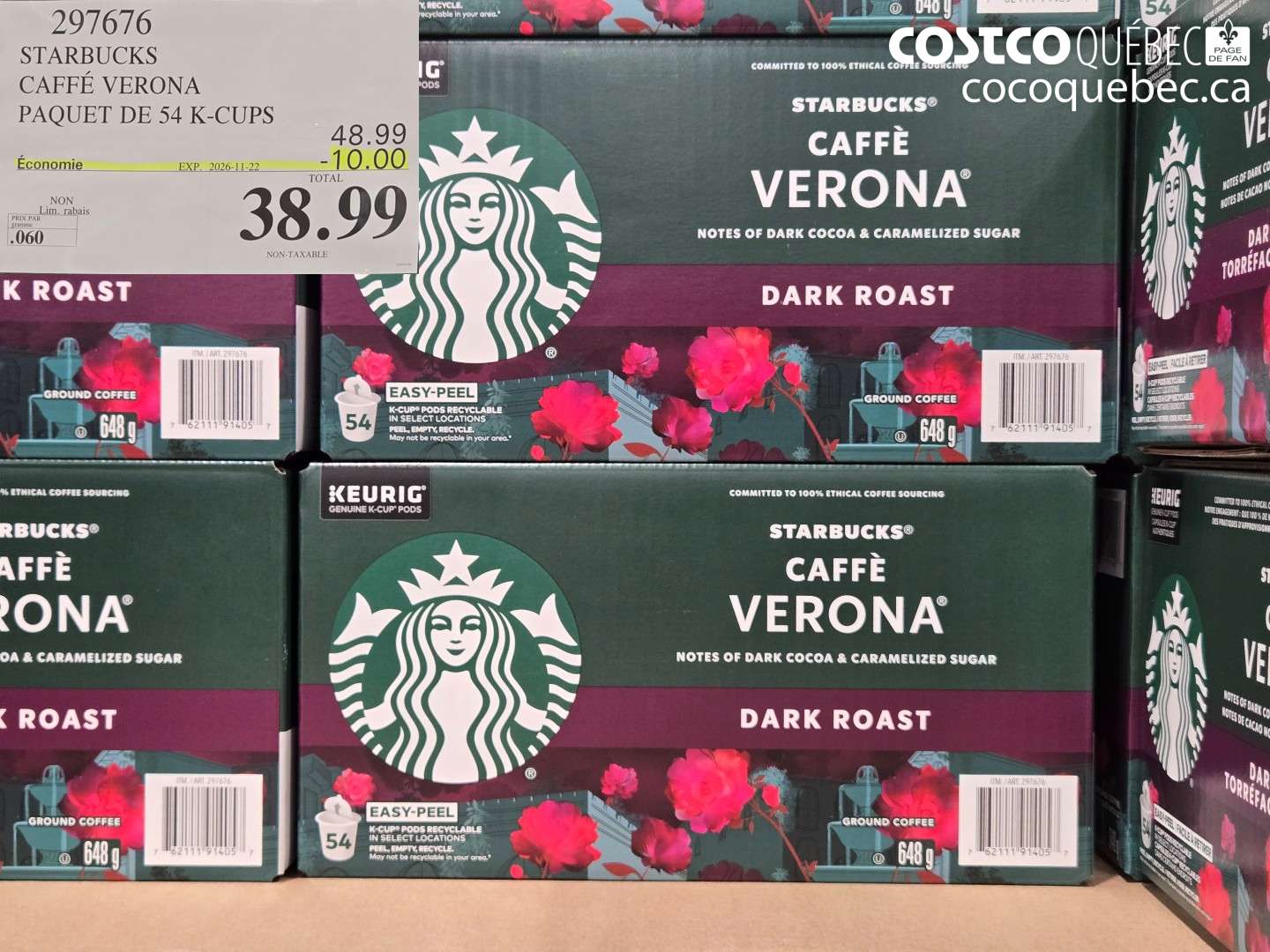 297676 STARBUCKS CAFFÉ VERONA PAQUET DE 54 K-CUPS ($10.00 INSTANT SAVINGS EXPIRES ON 2026-11-22) $38.99