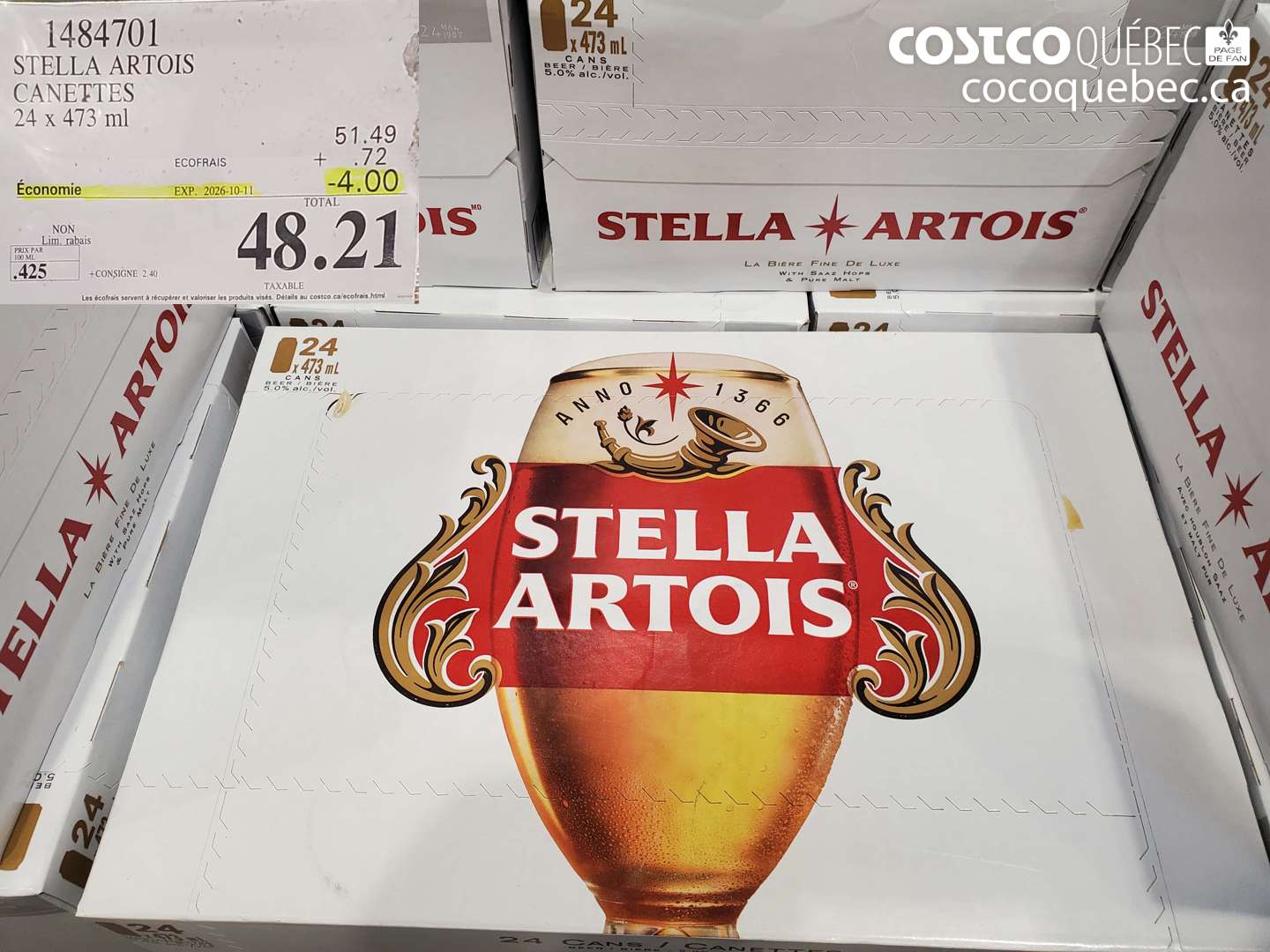 1484701 STELLA ARTOIS CANETTES ($4.00 INSTANT SAVINGS EXPIRES ON 2026-10-11) $48.21