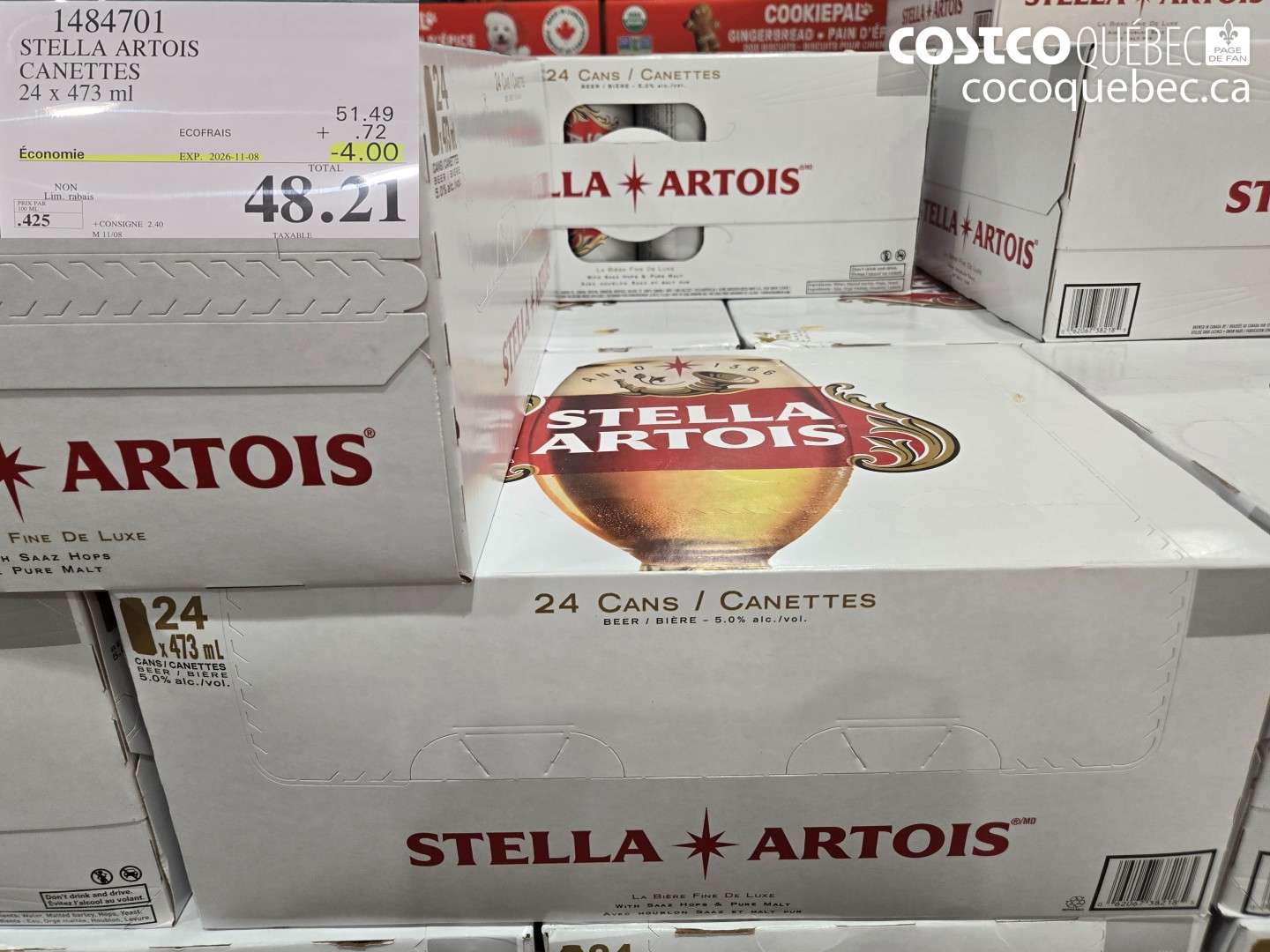 1484701 STELLA ARTOIS CANETTES ($4.00 INSTANT SAVINGS EXPIRES ON 2026-11-08) $48.21