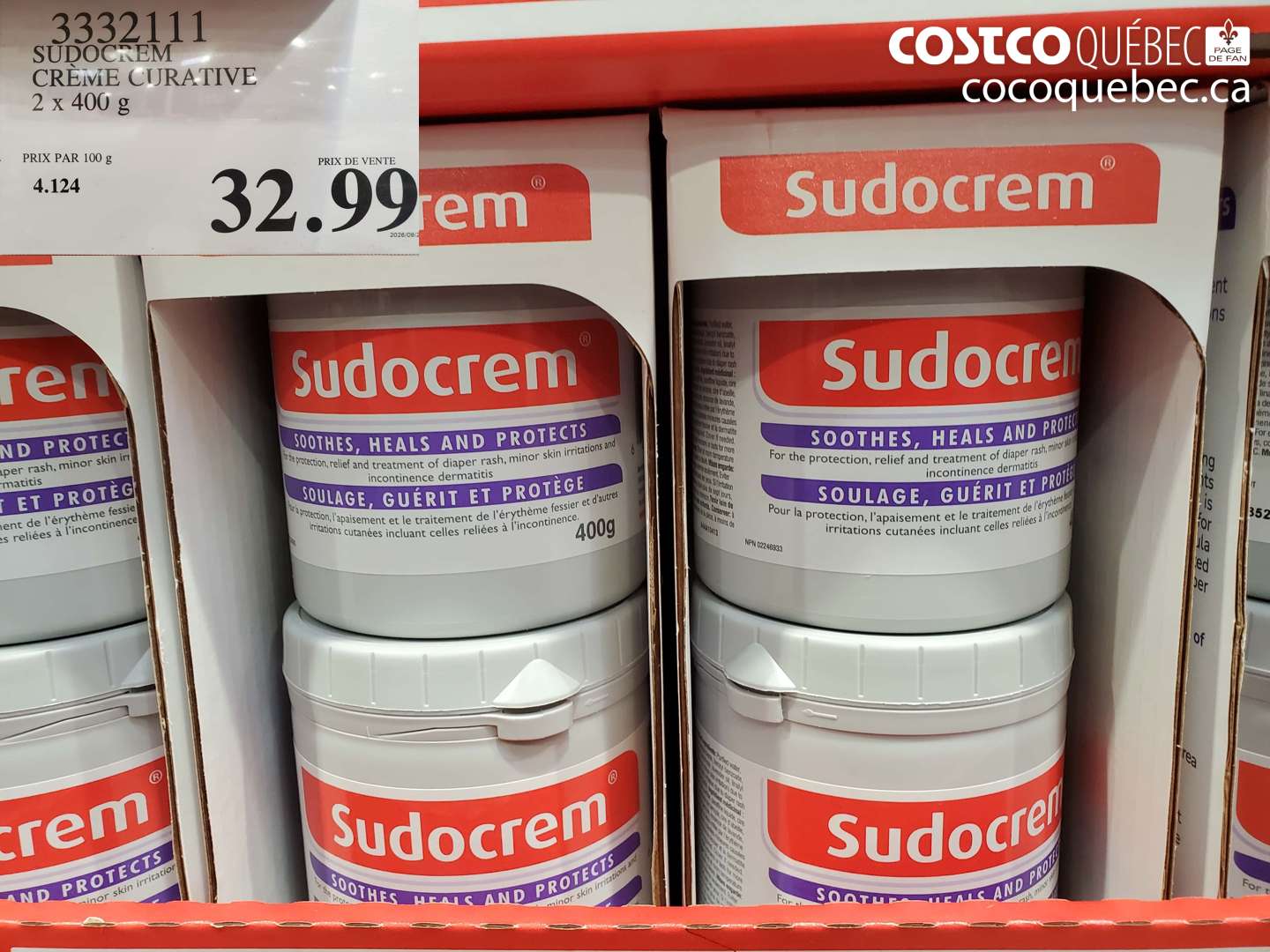 3332111 SUDOCREM CRÈME CURATIVE 2 X 400 G $32.99
