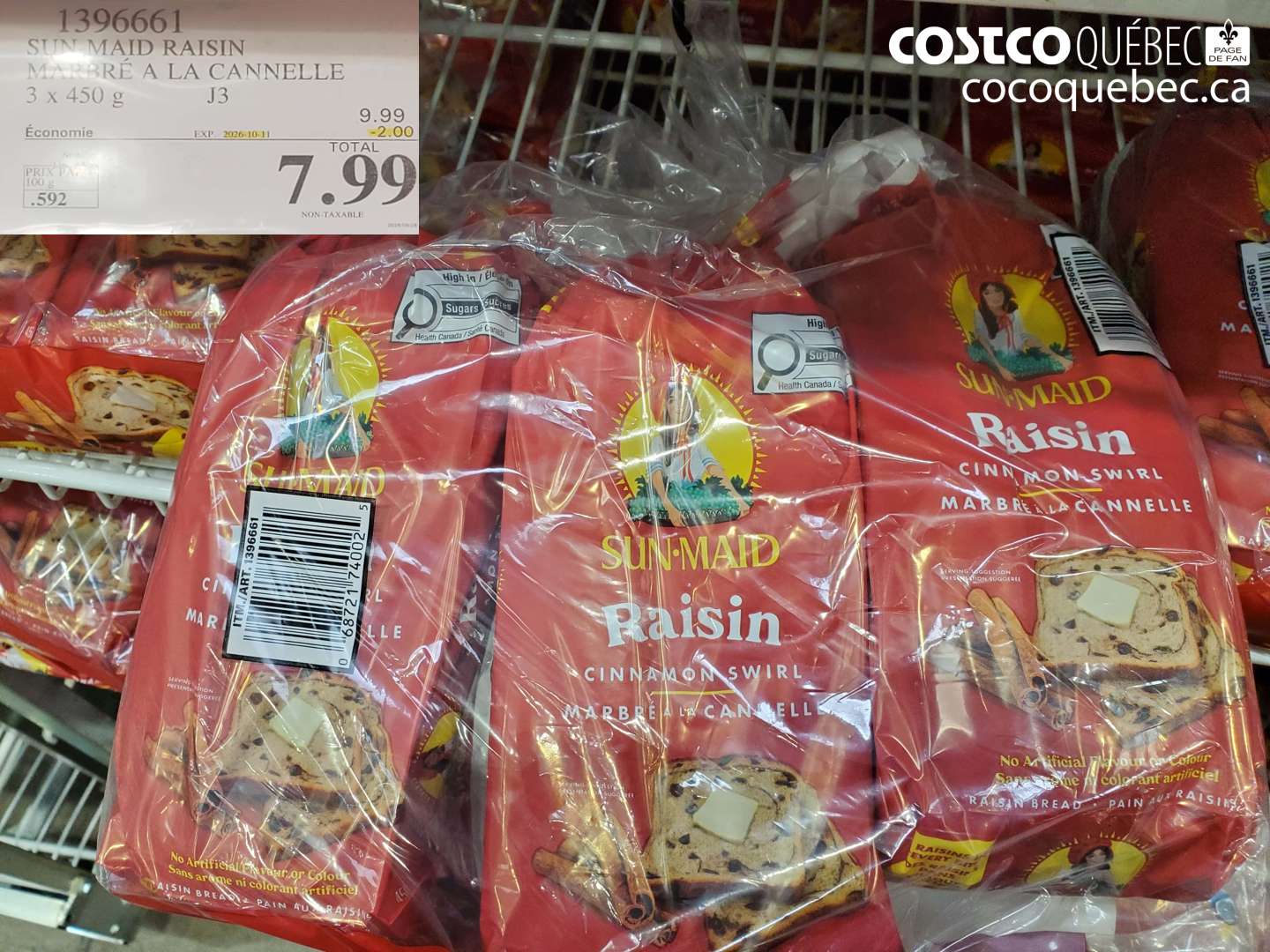 1396661 SUN MAID RAISIN MARBRE A LA CANNELLE ($2.00 INSTANT SAVINGS EXPIRES ON 2026-10-11) $7.99