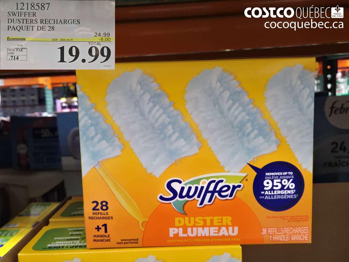 1218587 SWIFFER DUSTERS RECHARGES PAQUET DE 28 ($5.00 INSTANT SAVINGS EXPIRES ON 2026-10-25) $19.99