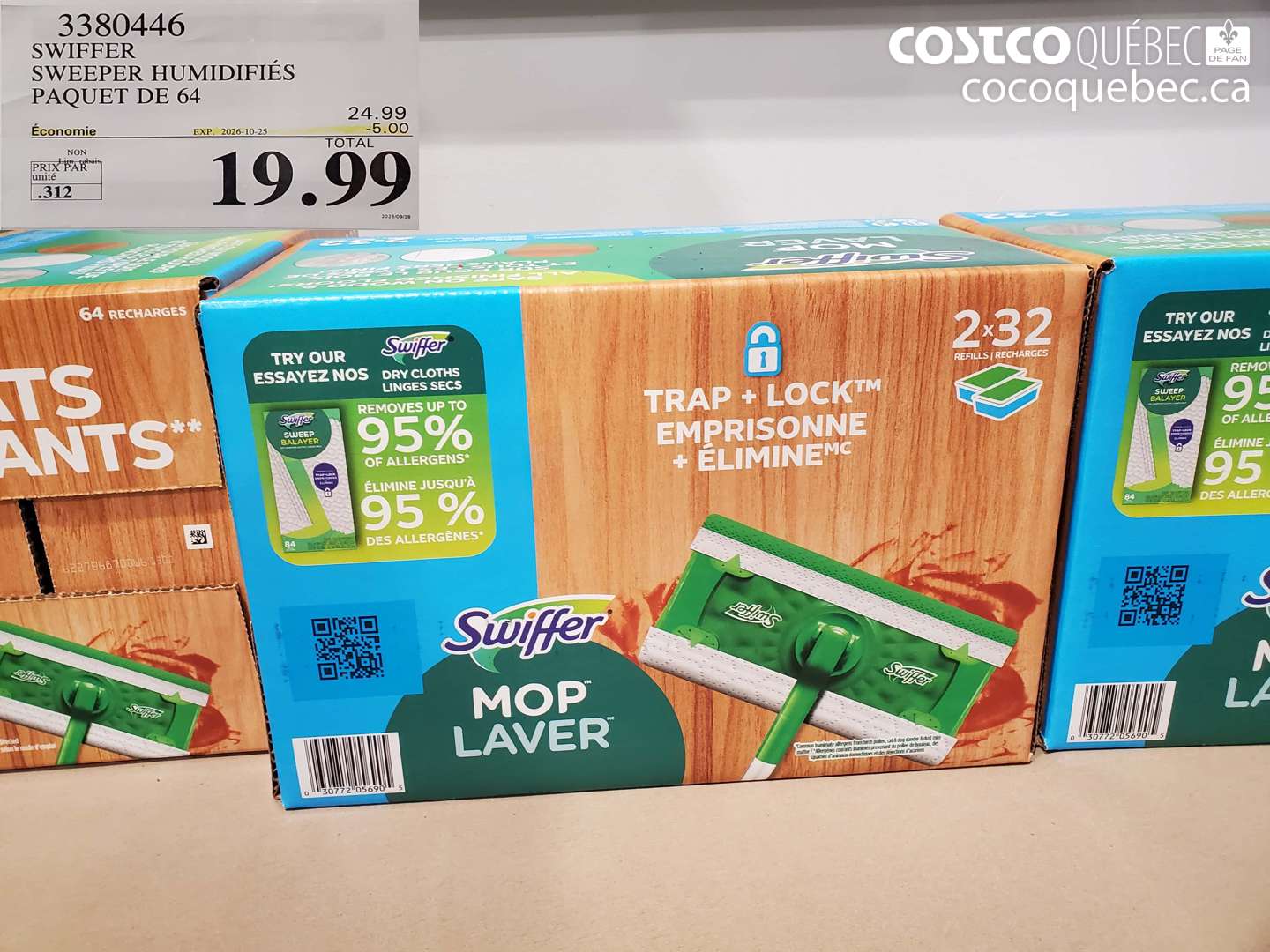3380446 SWIFFER SWEEPER HUMIDIFIÉS PAQUET DE 64 ($5.00 INSTANT SAVINGS EXPIRES ON 2026-10-25) $19.99