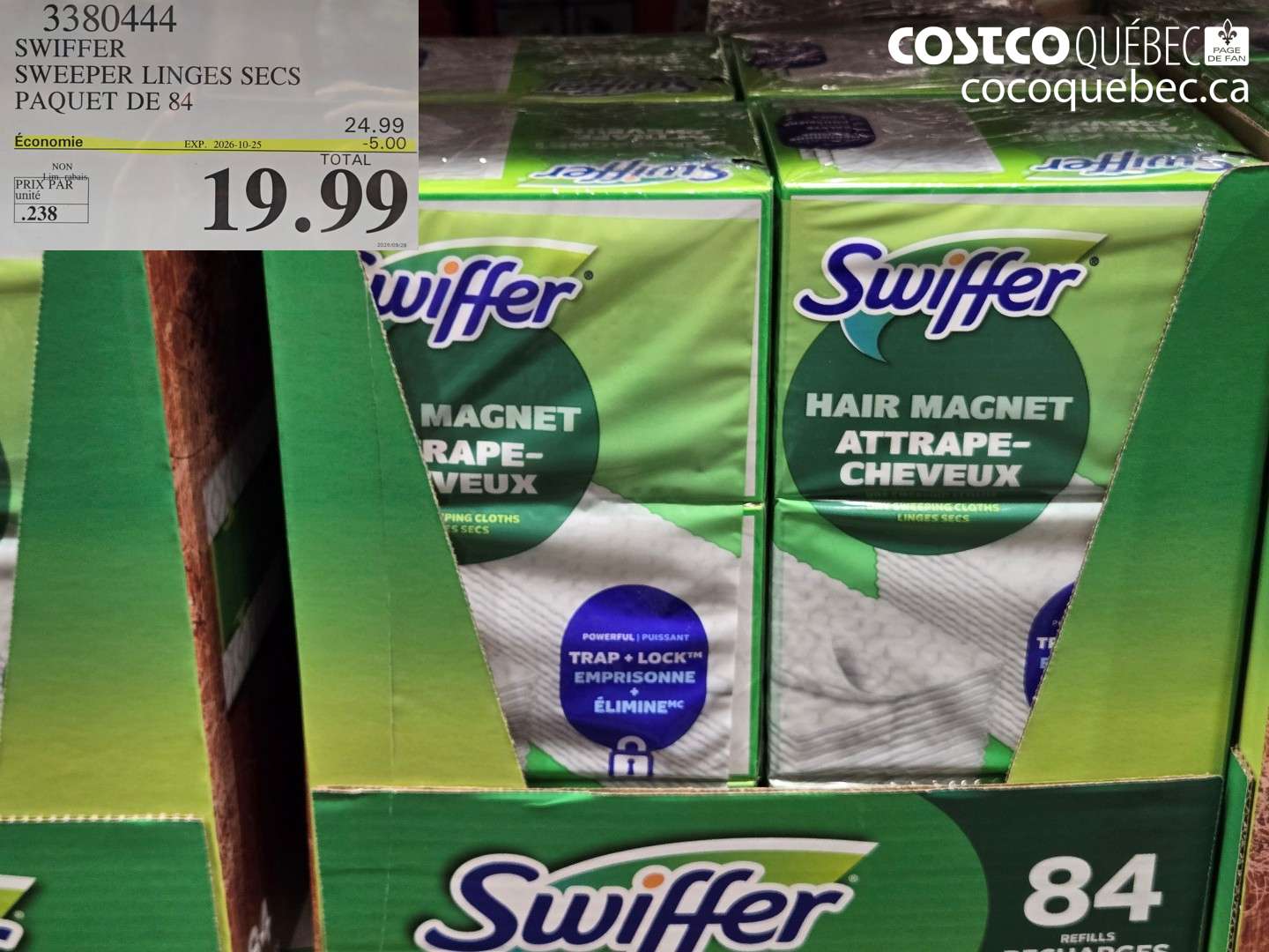 3380444 SWIFFER SWEEPER LINGES SECS PAQUET DE 84 ($5.00 INSTANT SAVINGS EXPIRES ON 2026-10-25) $19.99