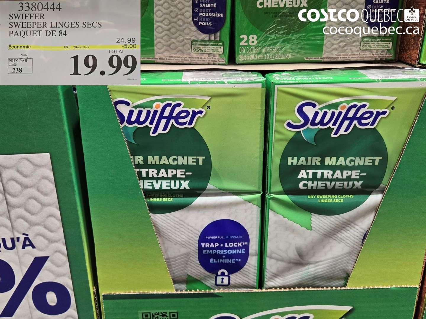 3380444 SWIFFER SWEEPER LINGES SECS PAQUET DE 84 ($5.00 INSTANT SAVINGS EXPIRES ON 2026-10-25) $19.99