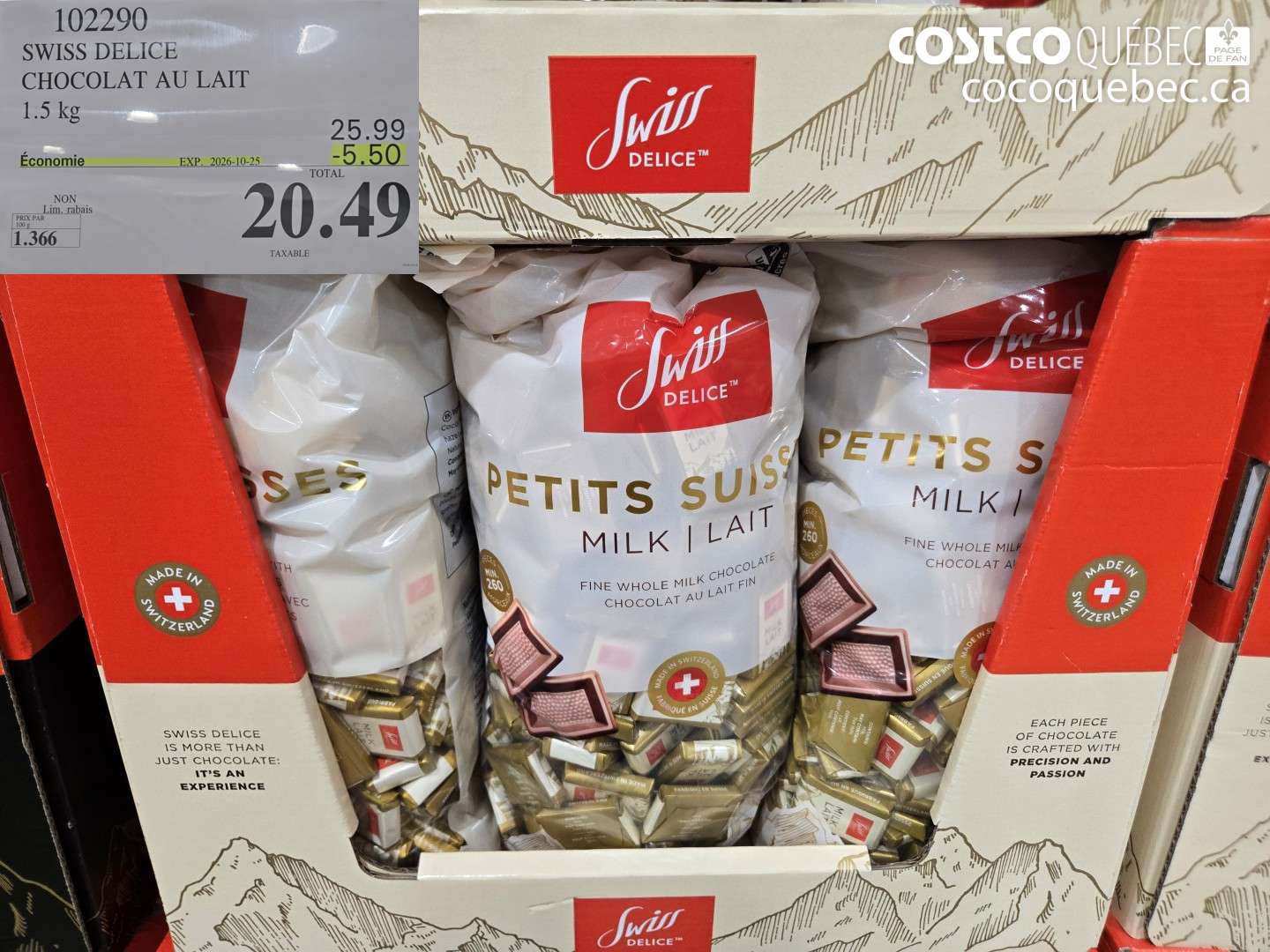 102290 SWISS DELICE CHOCOLAT AU LAIT ($5.50 INSTANT SAVINGS EXPIRES ON 2026-10-25) $20.49