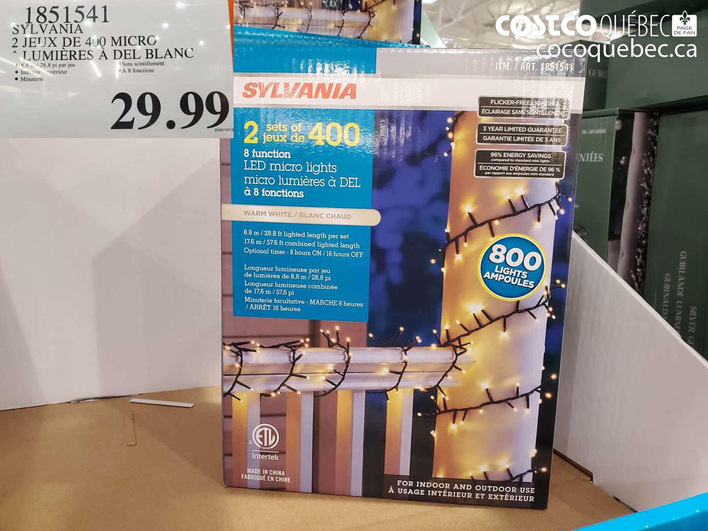 1851541 SYLVANIA 2 JEUX DE 400 MICRO LUMIÈRES À DEL BLANC $29.99