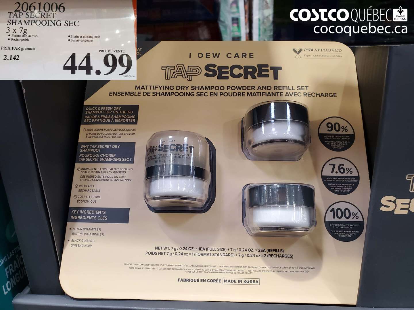 2061006 TAP SECRET SHAMPOOING SEC 3 X 7G $44.99
