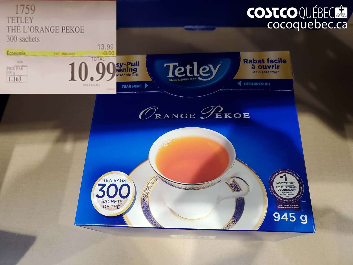 1759 TETLEY THÉ L'ORANGE PEKOE ($3.00 INSTANT SAVINGS EXPIRES ON 2026-10-25) $10.99