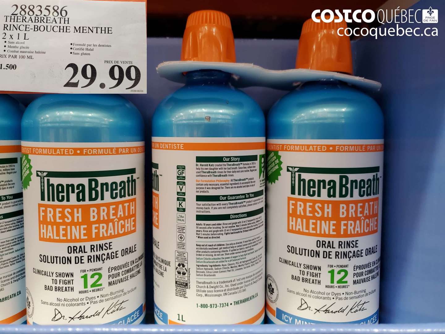 2883586 THERABREATH RINCE-BOUCHE MENTHE 2 X 1 L $29.99