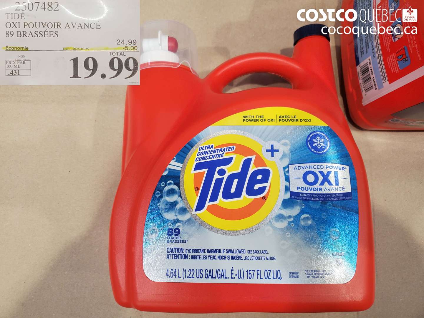 2507482 TIDE OXI POUVOIR AVANCÉ 89 BRASSÉES ($5.00 INSTANT SAVINGS EXPIRES ON 2026-10-25) $19.99