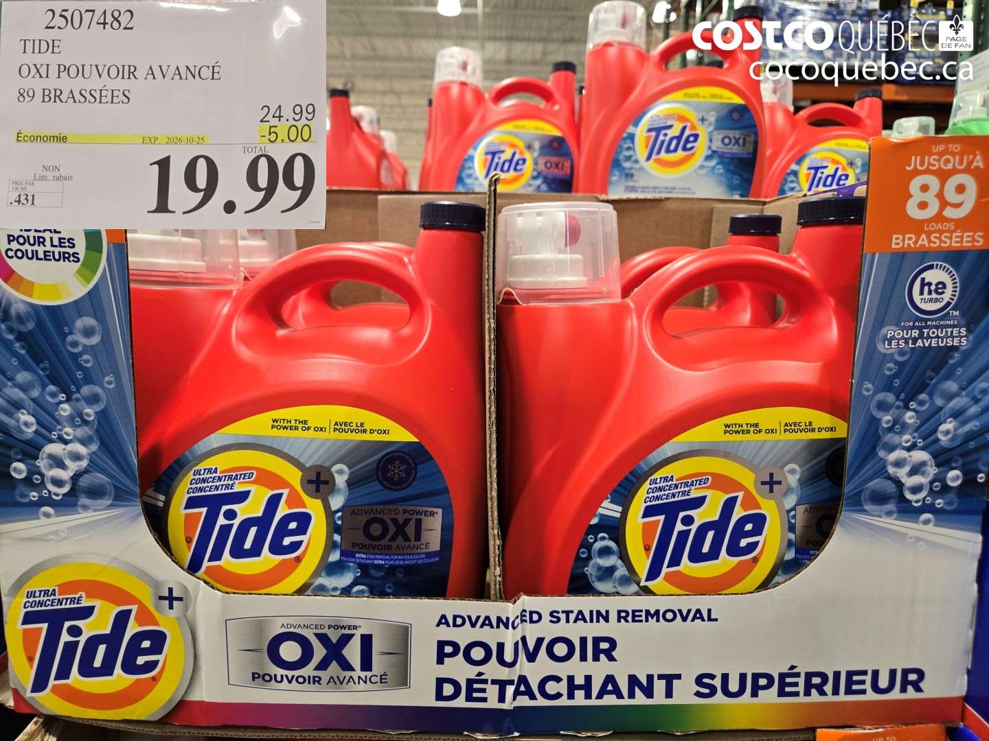 2507482 TIDE OXI POUVOIR AVANCÉ 89 BRASSÉES ($5.00 INSTANT SAVINGS EXPIRES ON 2026-10-25) $19.99