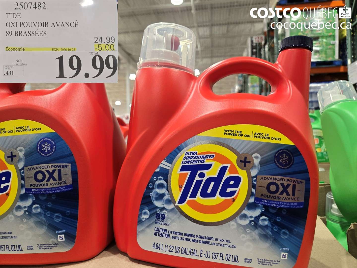 2507482 TIDE OXI POUVOIR AVANCÉ 89 BRASSÉES ($5.00 INSTANT SAVINGS EXPIRES ON 2026-10-25) $19.99