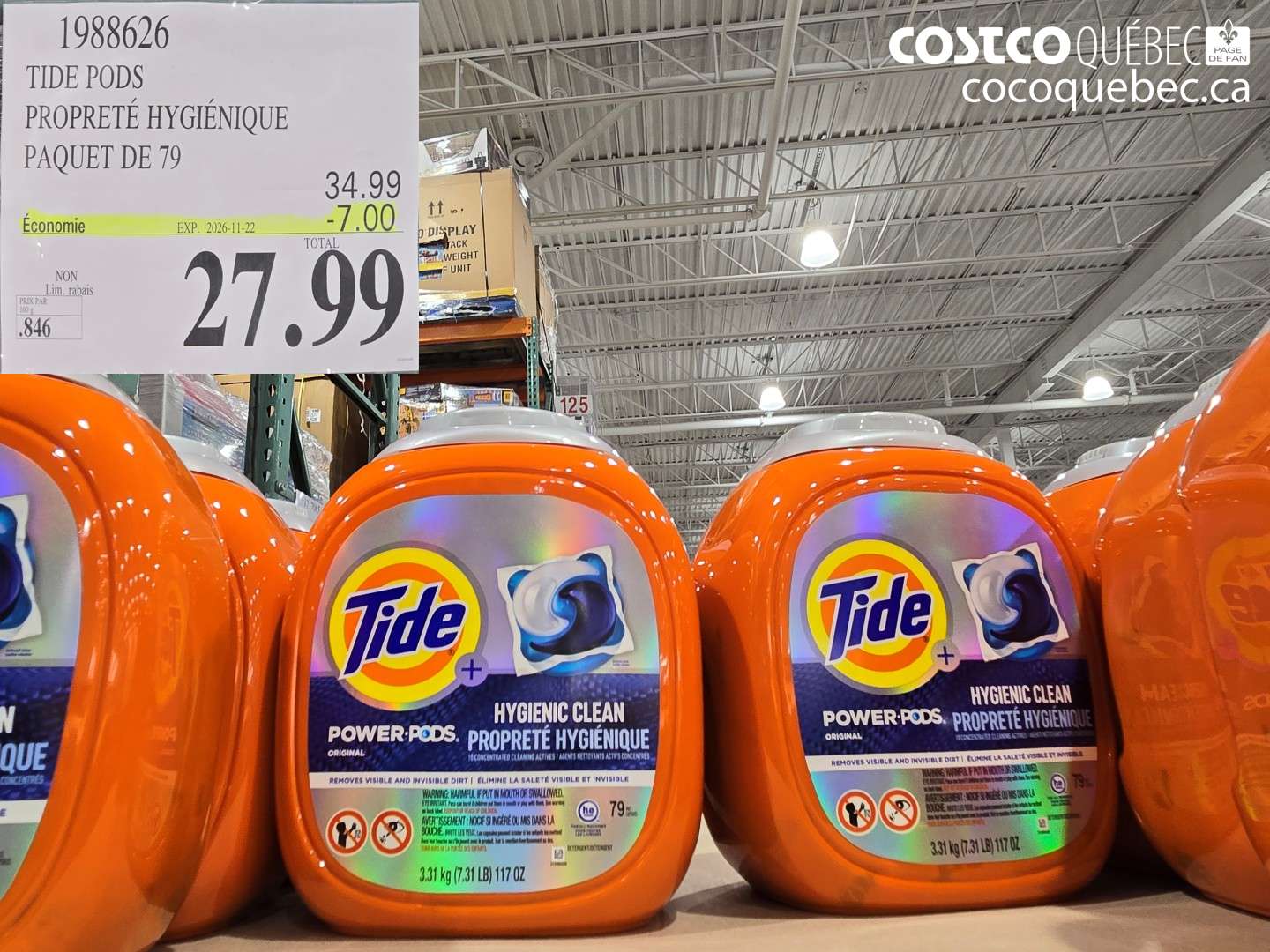 1988626 TIDE PODS PROPRETÉ HYGIÉNIQUE PAQUET DE 79 ($7.00 INSTANT SAVINGS EXPIRES ON 2026-11-22) $27.99