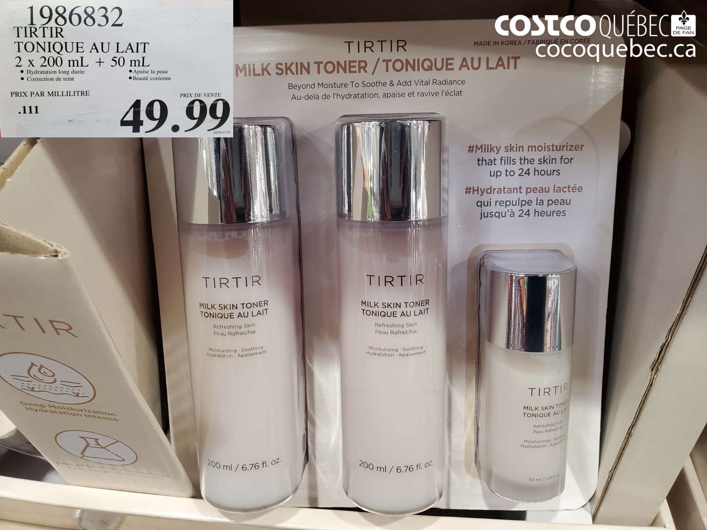 1986832 TIRTIR TONIQUE AU LAIT 2 X 200 ML + 50 ML $49.99