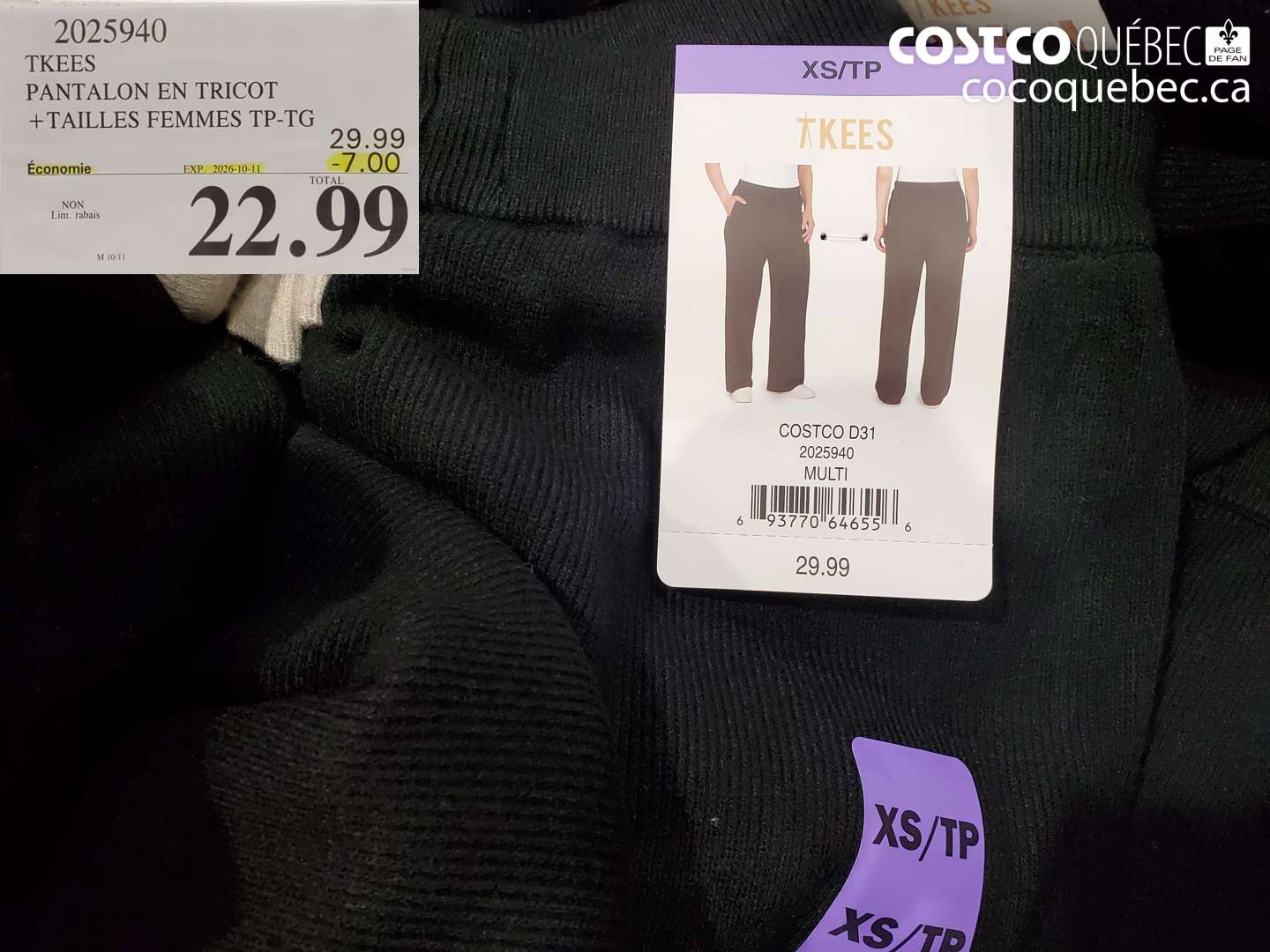 2025940 TKEES PANTALON EN TRICOT ($7.00 INSTANT SAVINGS EXPIRES ON 2026-10-11) $22.99