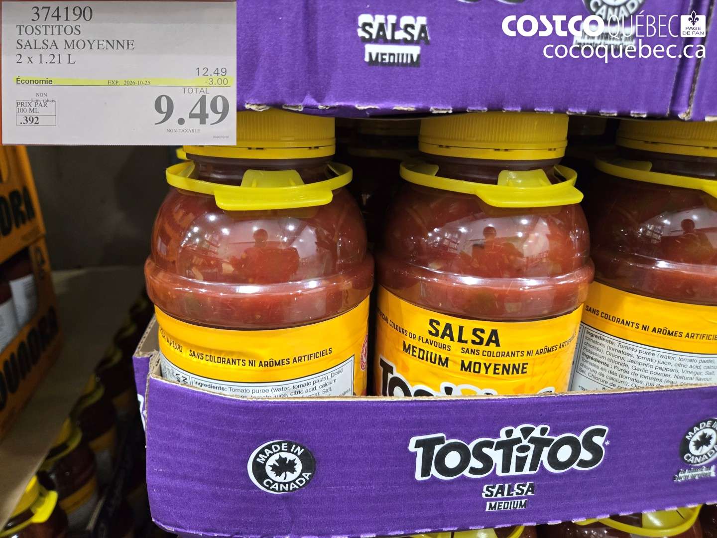 374190 TOSTITOS SALSA MOYENNE ($3.00 INSTANT SAVINGS EXPIRES ON 2026-10-25) $9.49