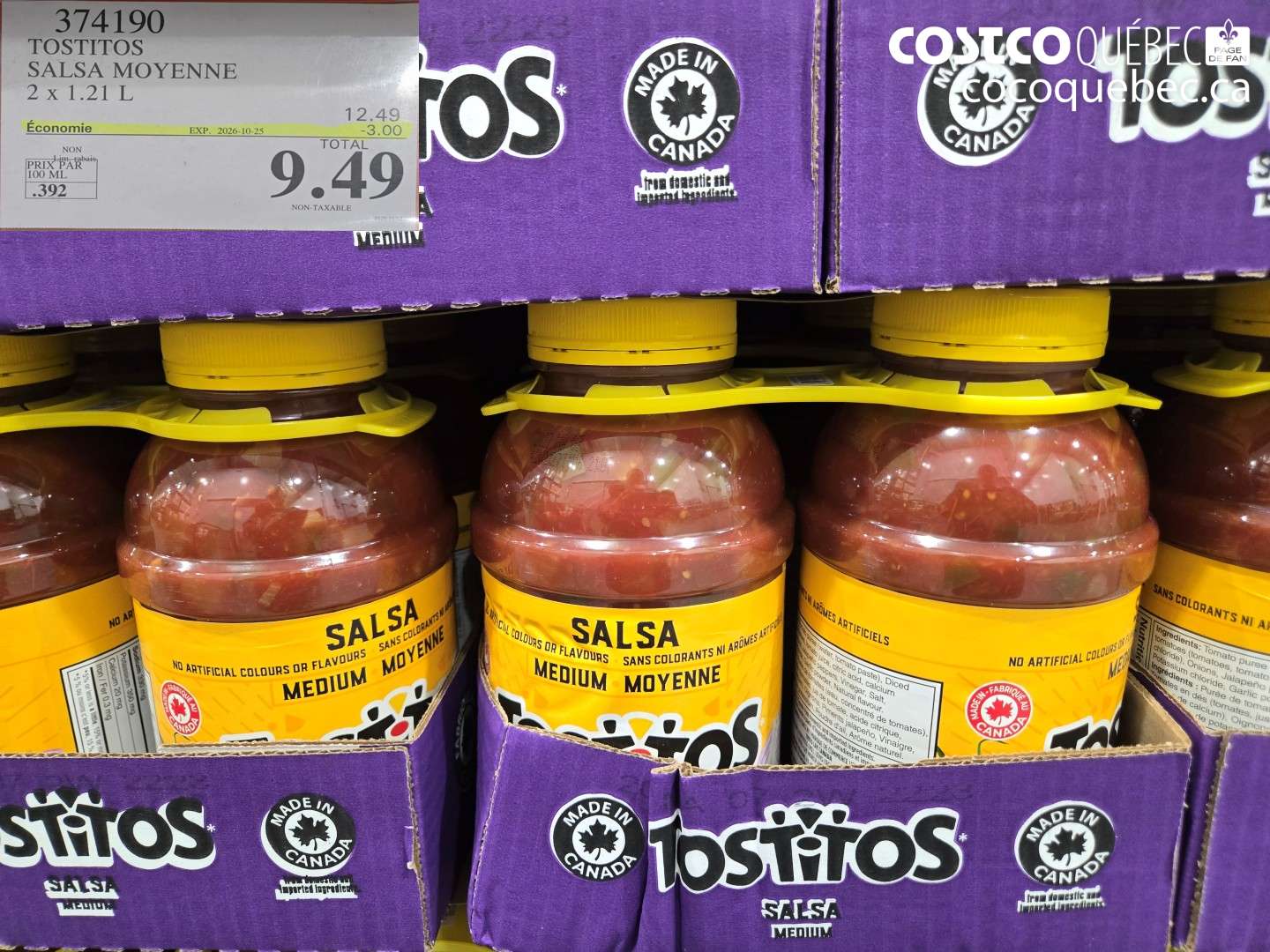 374190 TOSTITOS SALSA MOYENNE 2 X 1.21 L ($3.00 INSTANT SAVINGS EXPIRES ON 2026-10-25) $9.49