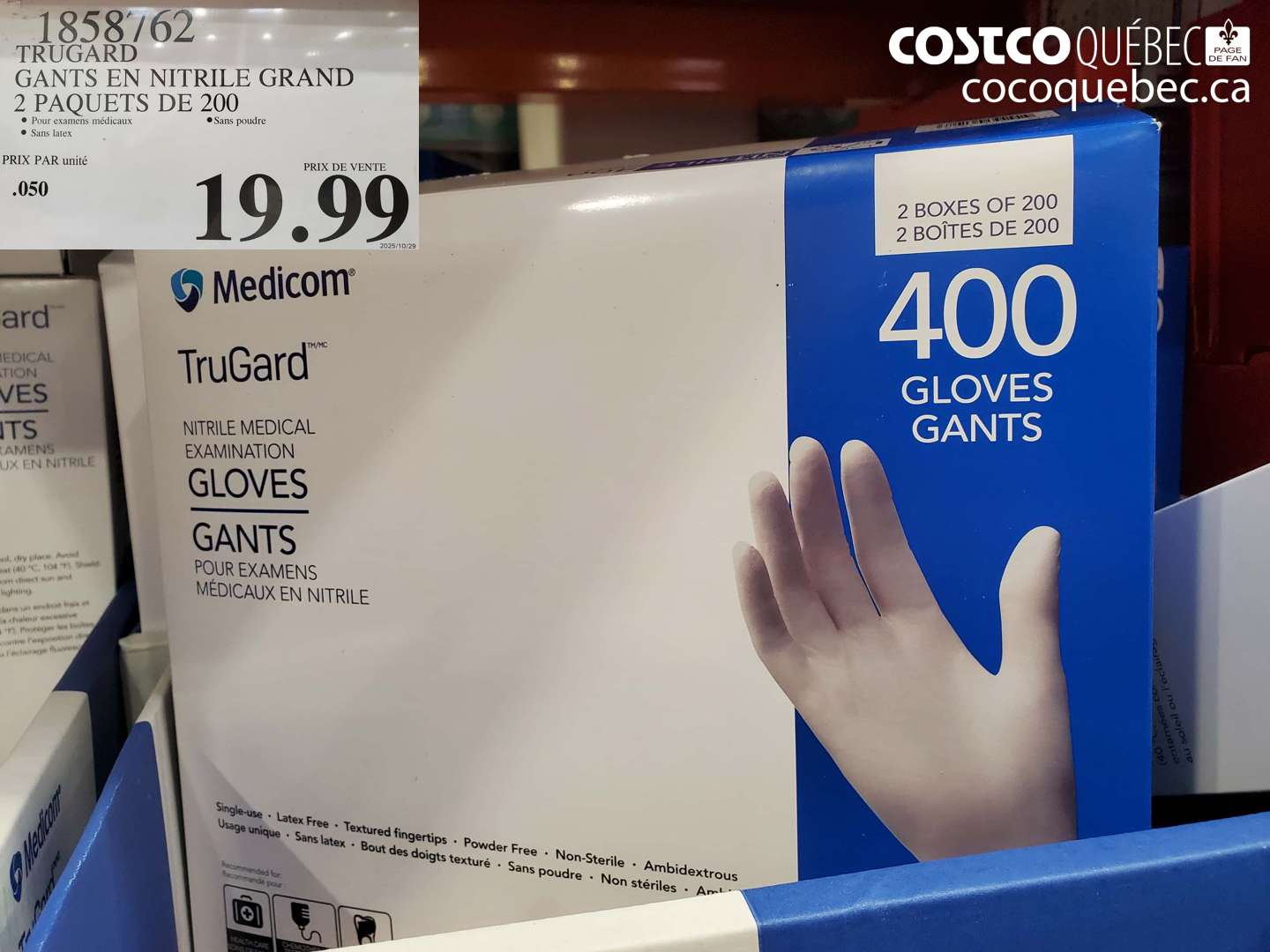 1858762 TRUGARD GANTS EN NITRILE GRAND 2 PAQUETS DE 200 $19.99