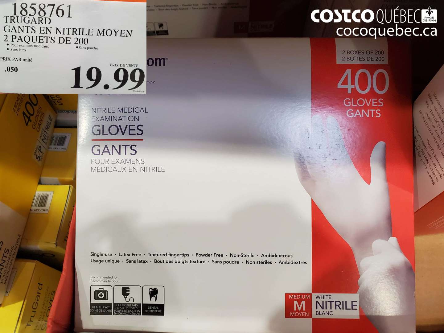 1858761 TRUGARD GANTS EN NITRILE MOYEN 2 PAQUETS DE 200 $19.99