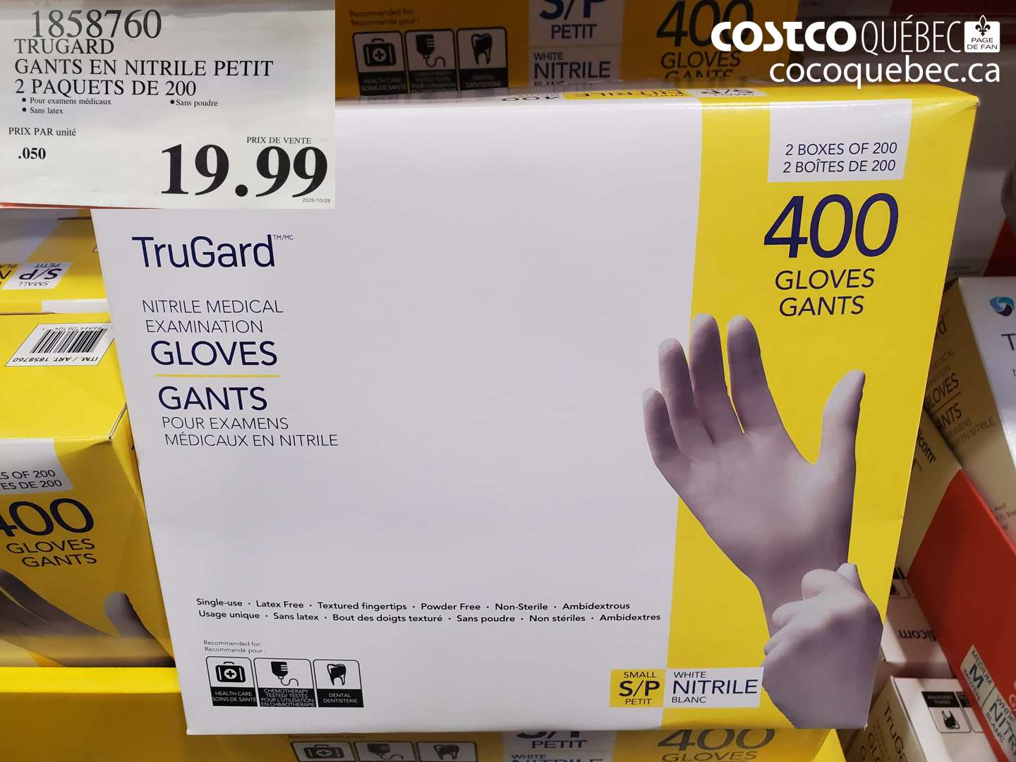 1858760 TRUGARD GANTS EN NITRILE PETIT 2 PAQUETS DE 200 $19.99