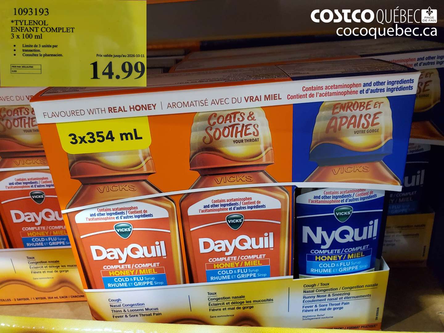 1093193 TYLENOL ENFANT COMPLET 3 X 100 ML (EXPIRES ON 2026-10-11) $14.99