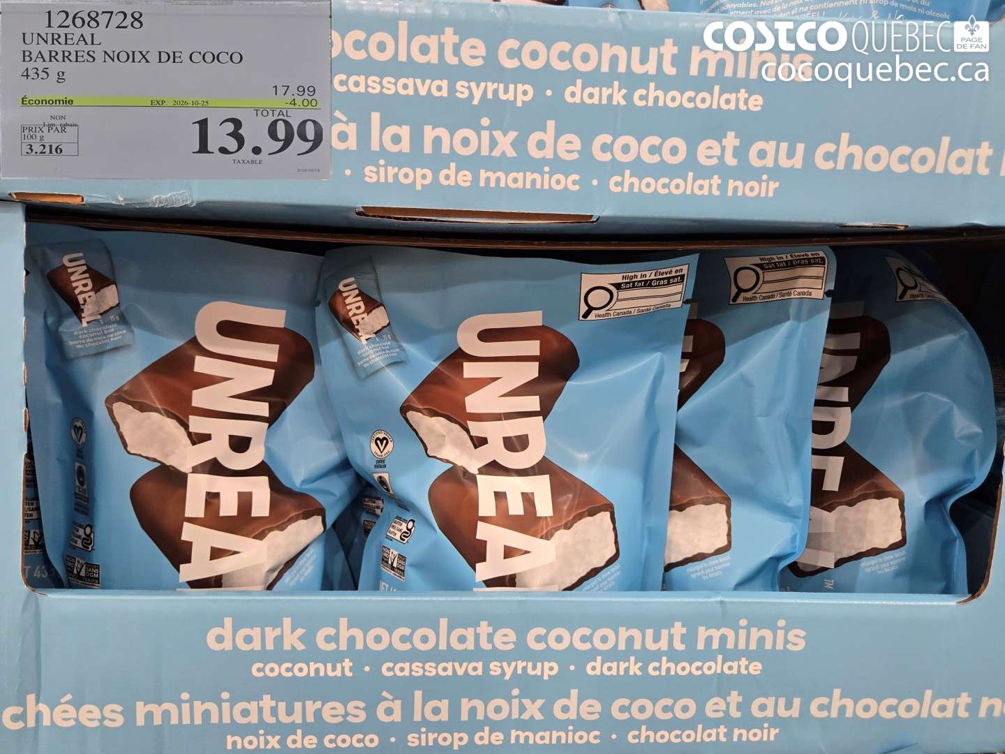 1268728 UNREAL BARRES NOIX DE COCO ($4.00 INSTANT SAVINGS EXPIRES ON 2026-10-25) $13.99
