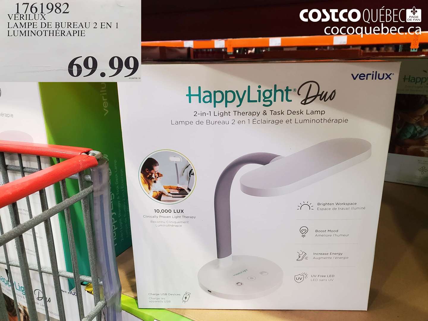 1761982 VERILUX LAMPE DE BUREAU 2 EN 1 LUMINOTHÉRAPIE $69.99
