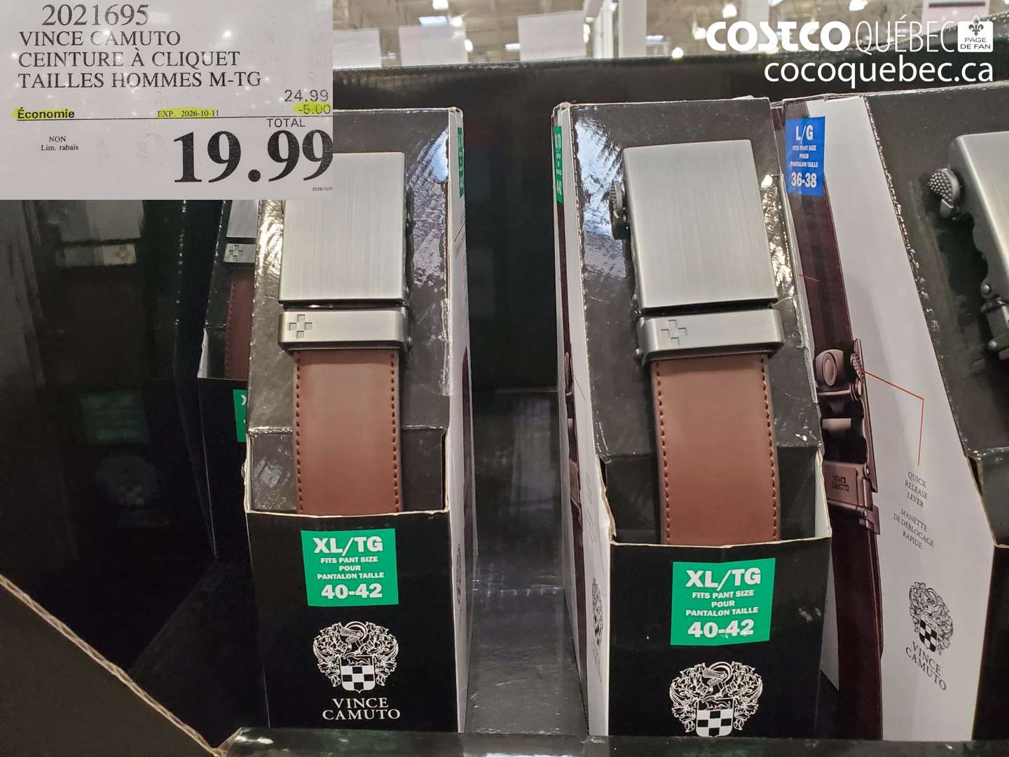 2021695 VINCE CAMUTO CEINTURE À CLIQUET TAILLES HOMMES M-TG ($5.00 INSTANT SAVINGS EXPIRES ON 2026-10-11) $19.99