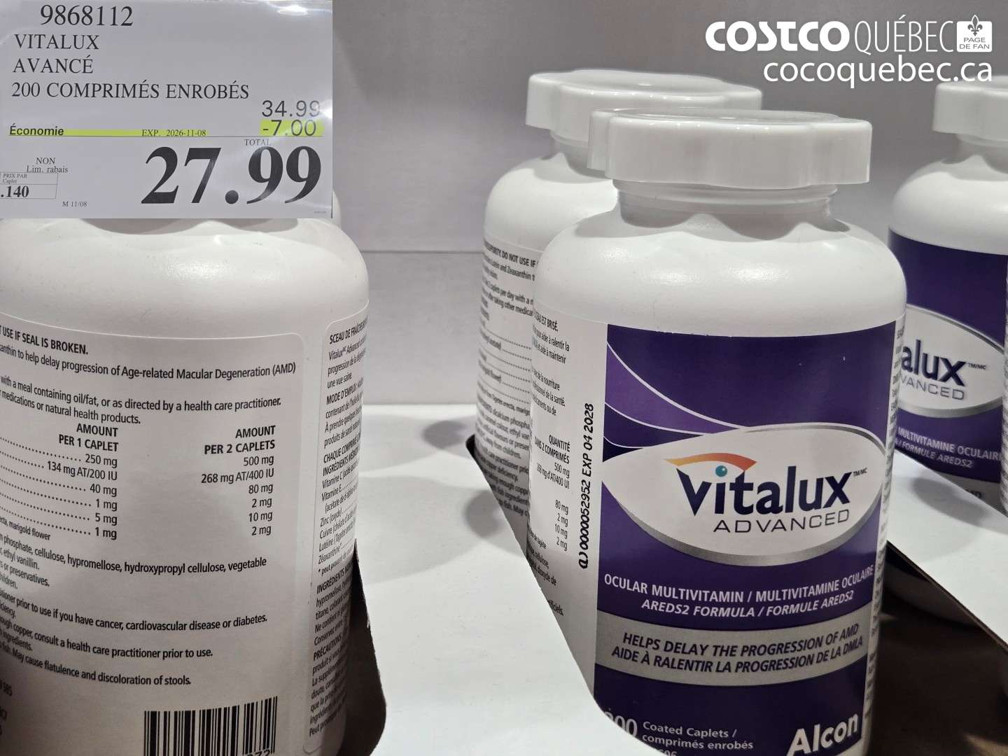 9868112 VITALUX AVANCÉ 200 COMPRIMÉS ENROBÉS ($7.00 INSTANT SAVINGS EXPIRES ON 2026-11-08) $27.99