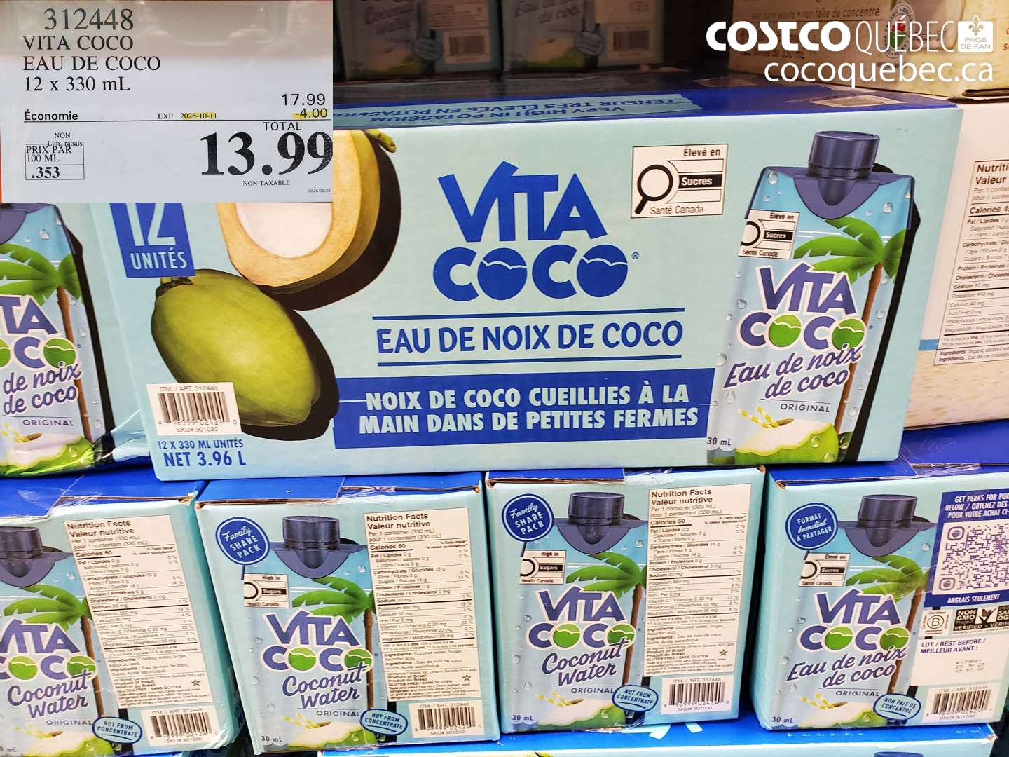 312448 VITA COCO EAU DE COCO 12 X 330 ML ($4.00 INSTANT SAVINGS EXPIRES ON 2026-10-11) $13.99