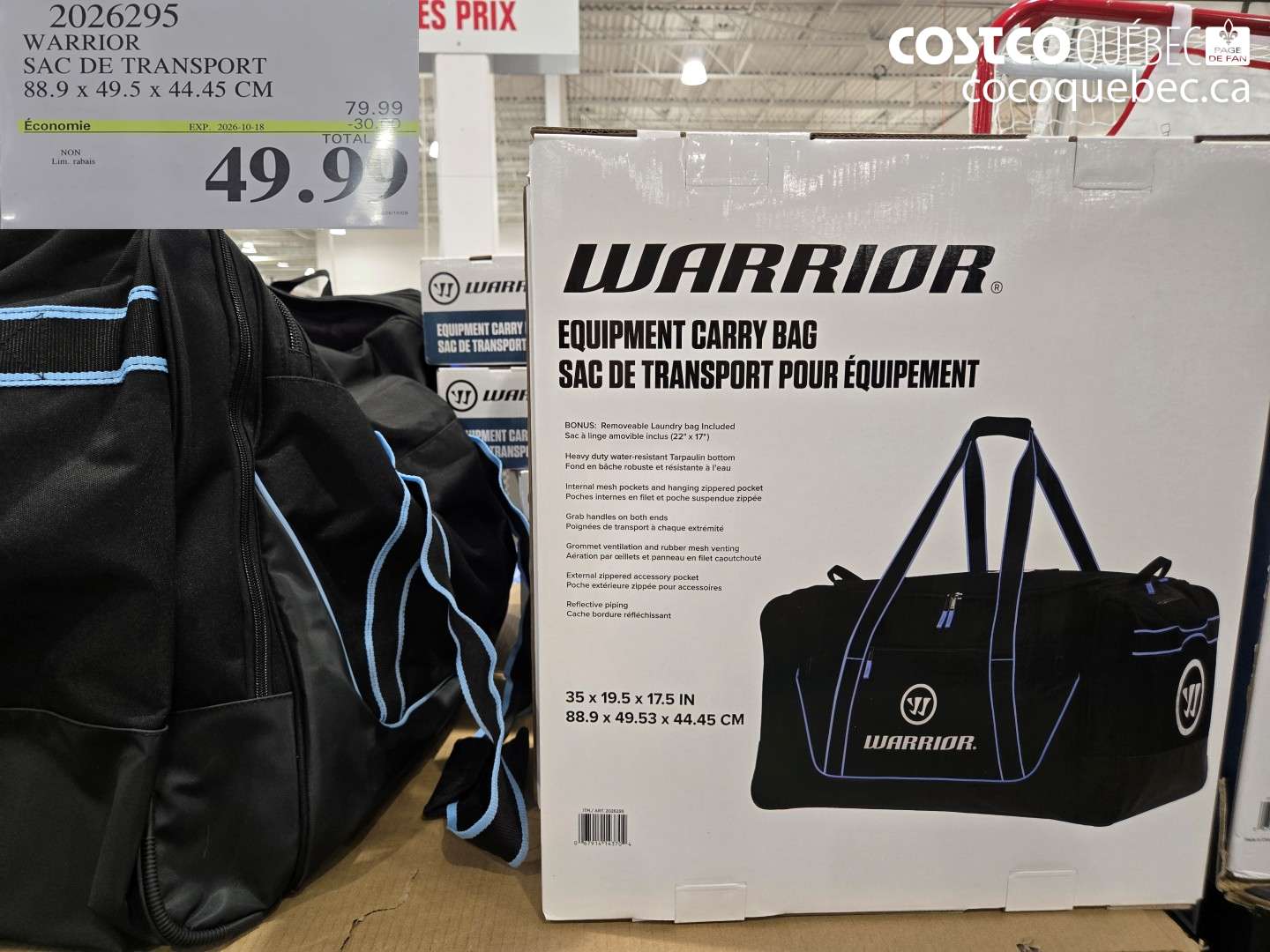 2026295 WARRIOR SAC DE TRANSPORT ($30.00 INSTANT SAVINGS EXPIRES ON 2026-10-18) $49.99